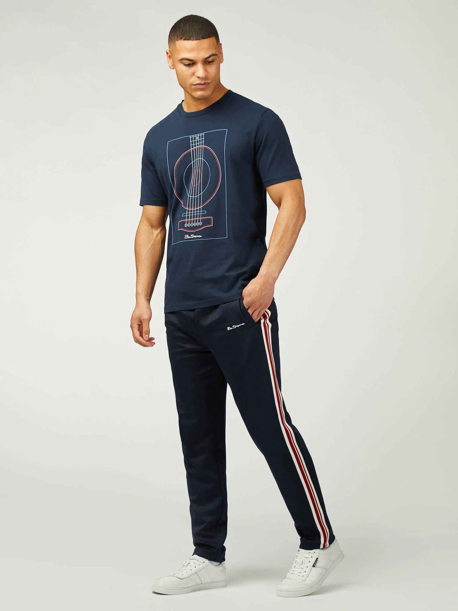 Ben Sherman Linear Guitar Print Dark Navy