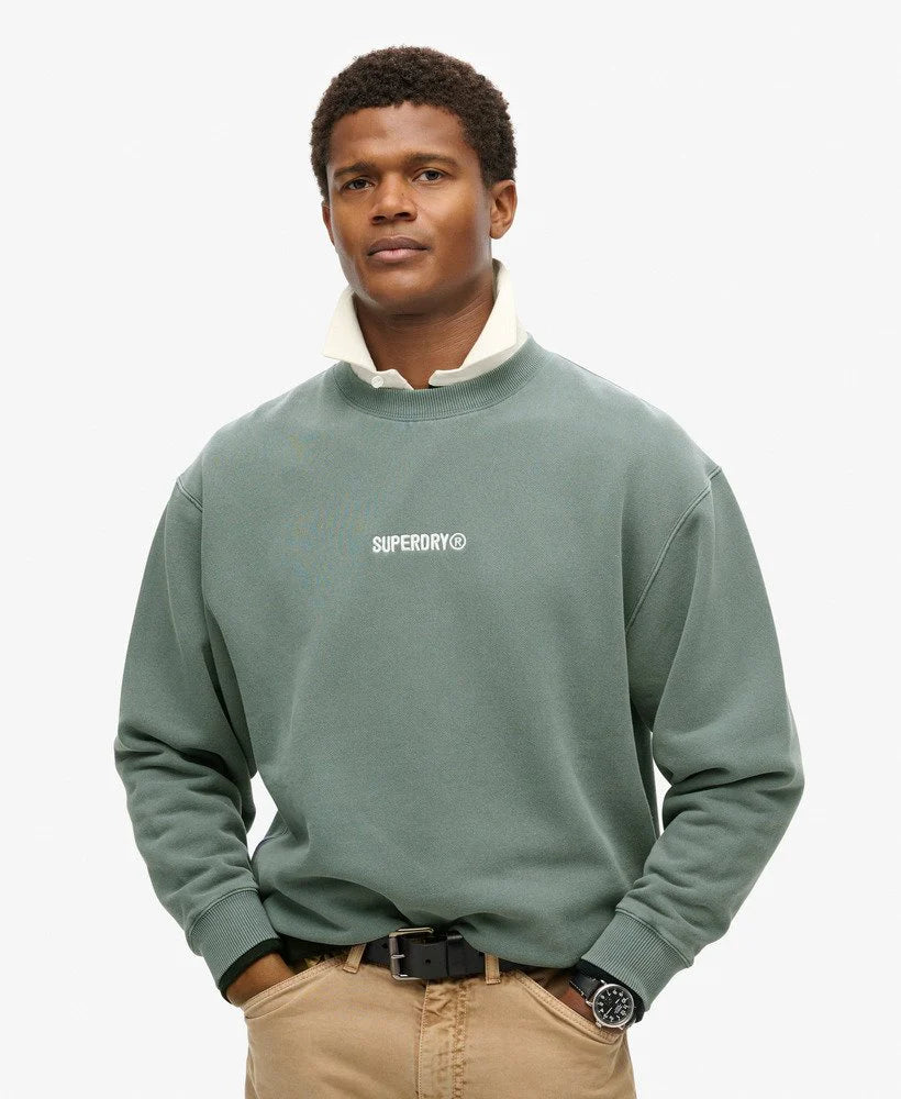 Superdry Micro Logo Graphic Loose Crew Stormy Weather Blue