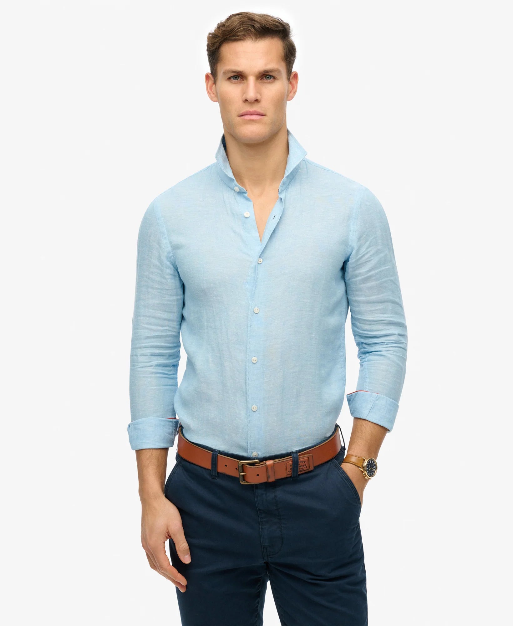 Superdry Vacation LS Linen Shirt Sea Blue Chambray