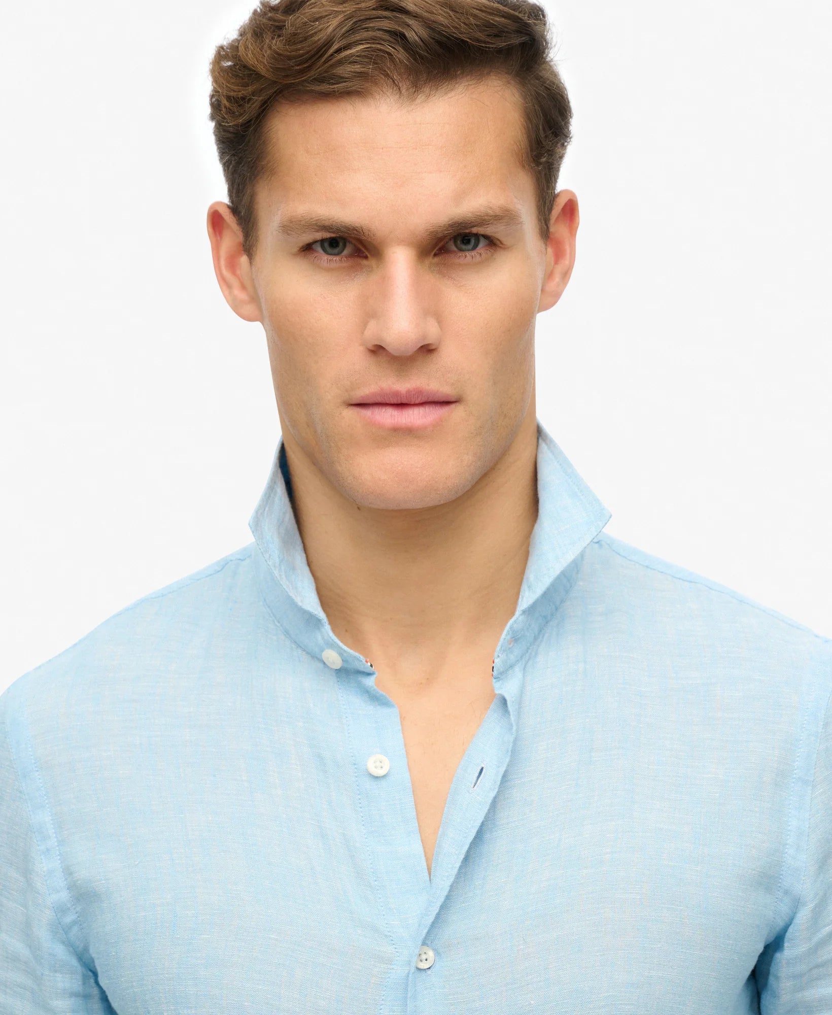 Superdry Vacation LS Linen Shirt Sea Blue Chambray
