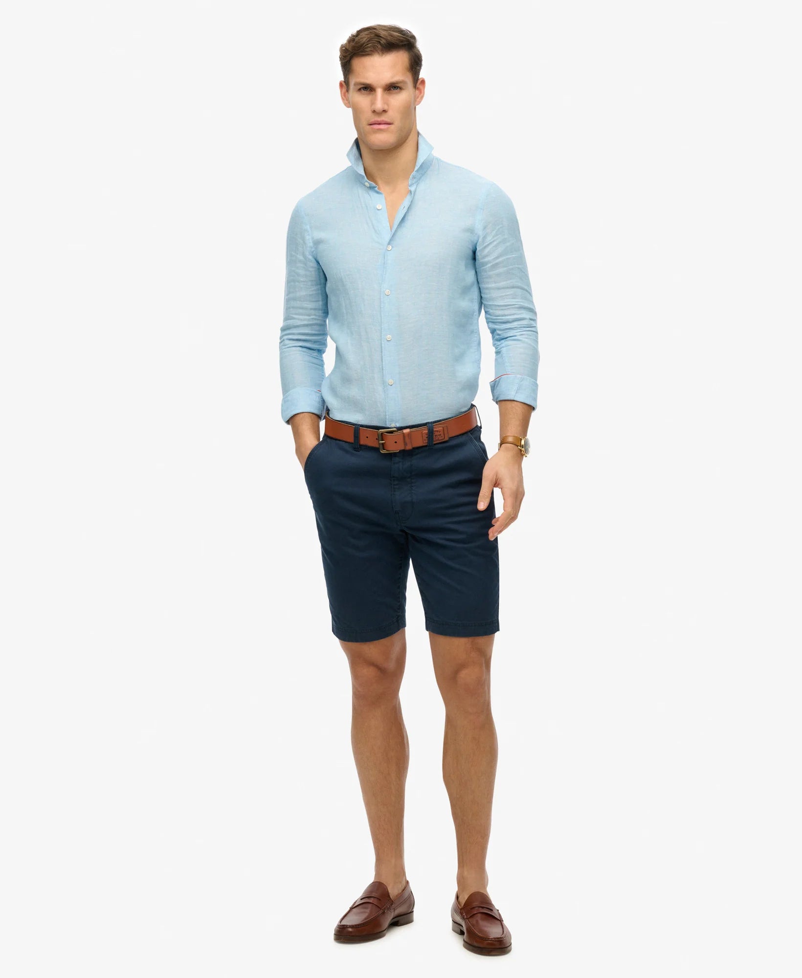 Superdry Vacation LS Linen Shirt Sea Blue Chambray