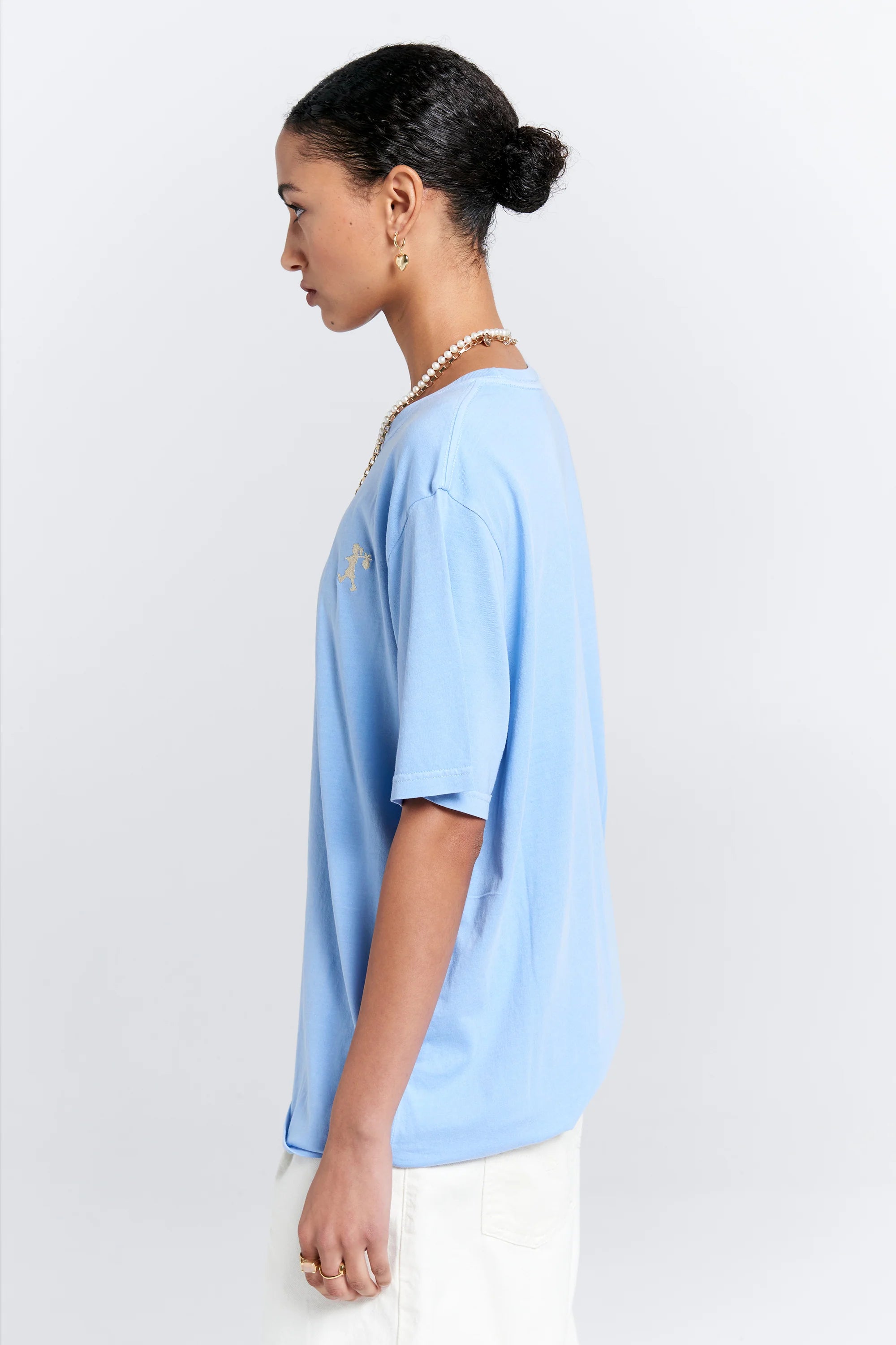 Karen Walker Embroidered Runaway Girl Classic Organic Cotton Tshirt Blue