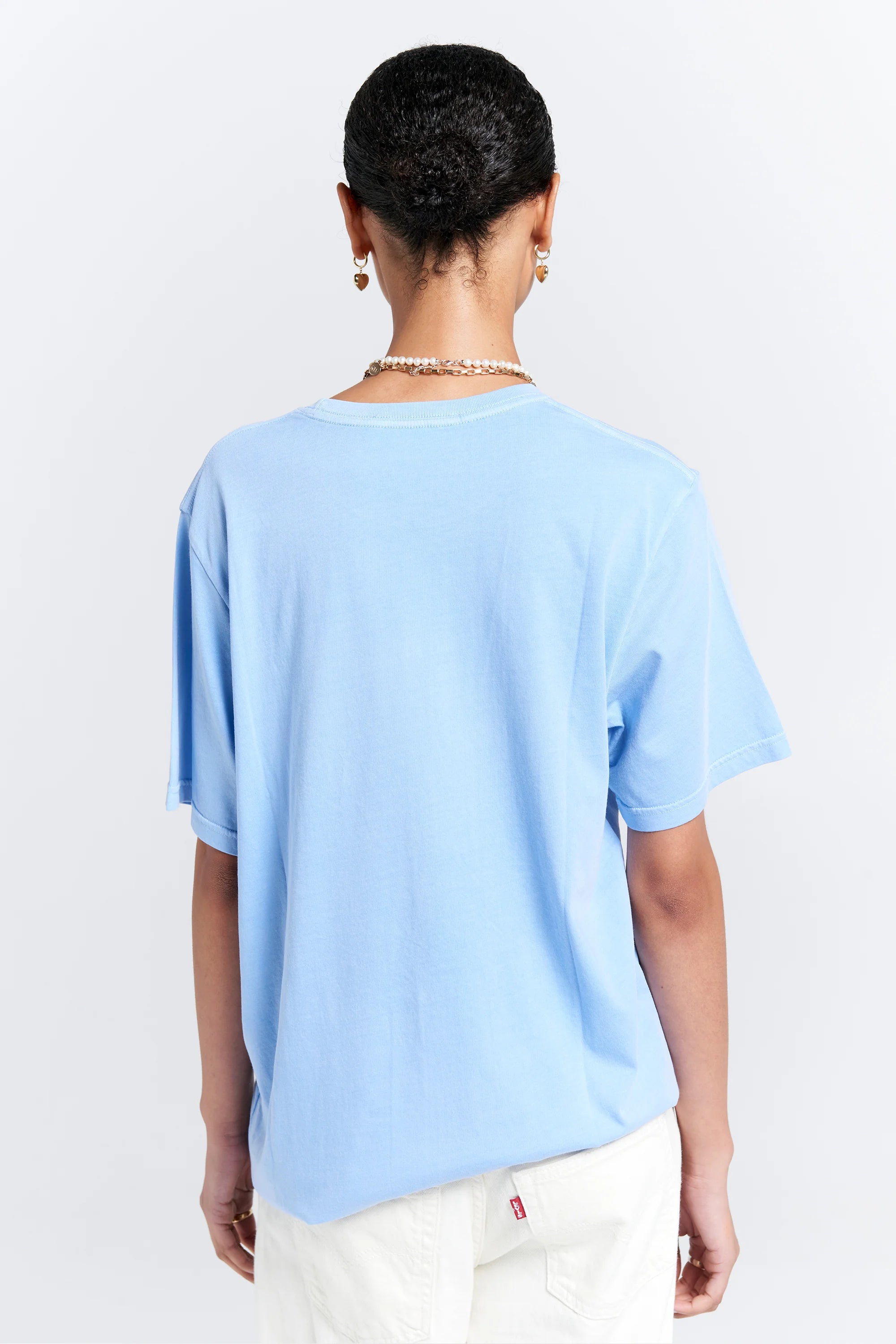 Karen Walker Embroidered Runaway Girl Classic Organic Cotton Tshirt Blue
