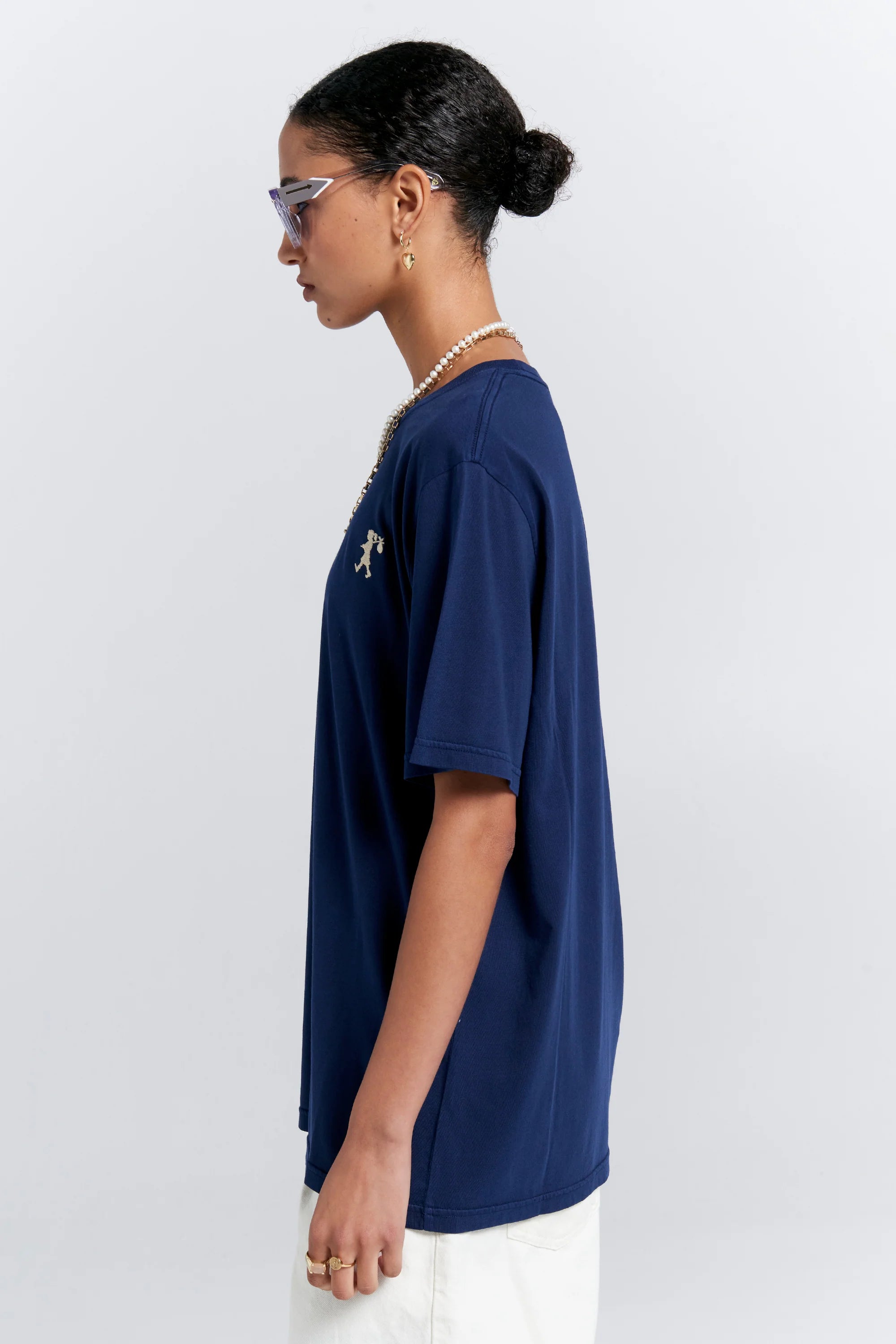 Karen Walker Embroidered Runaway Classic Organic Cotton Tshirt Navy