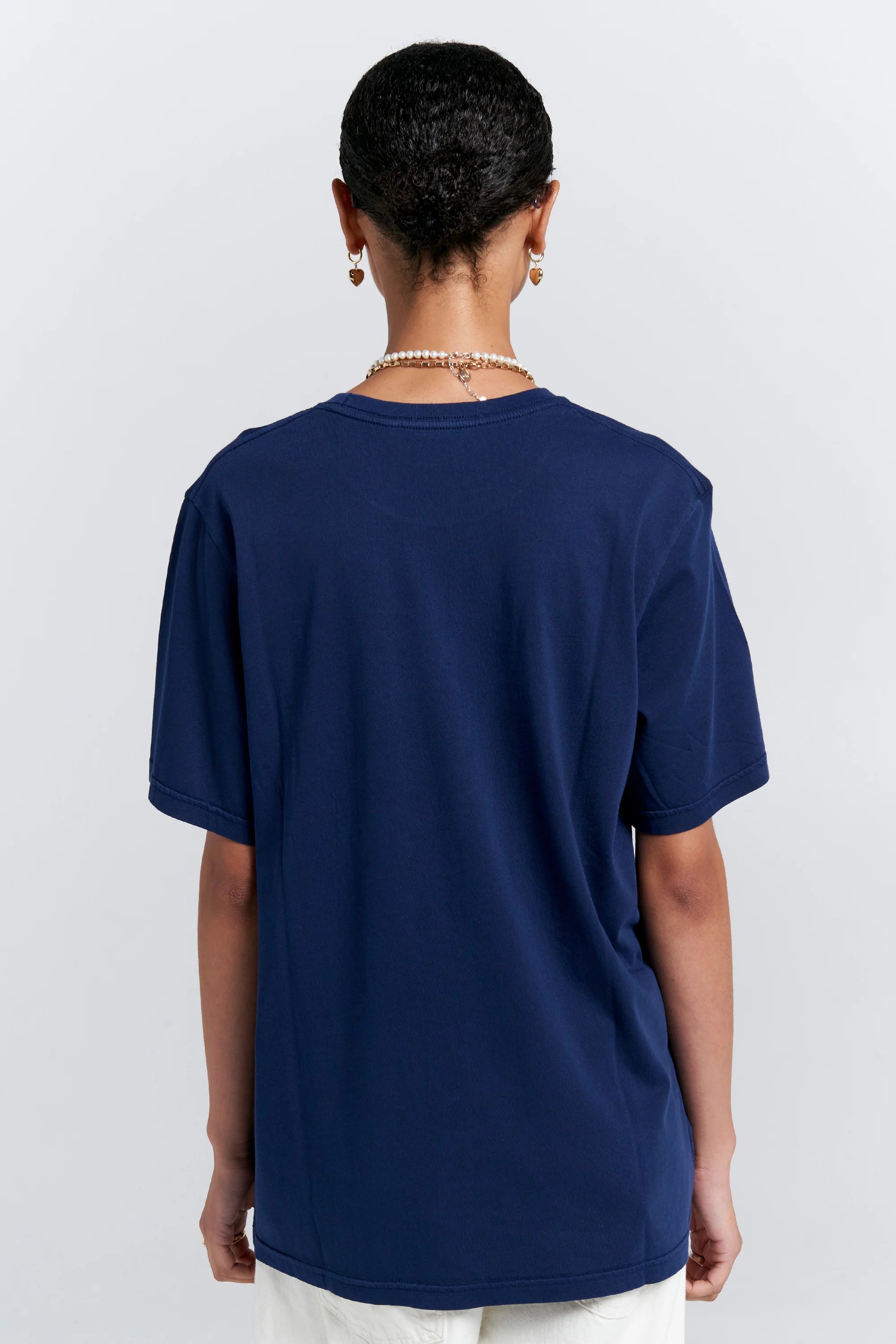 Karen Walker Embroidered Runaway Classic Organic Cotton Tshirt Navy