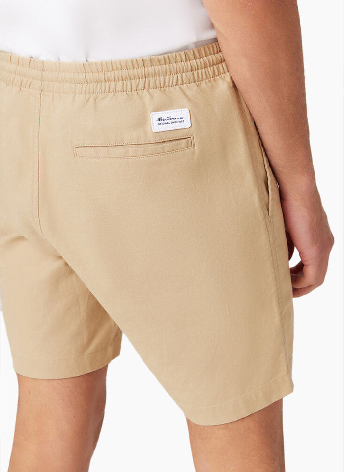 Ben Sherman Linen/Cotton Beach Short Dark Sand