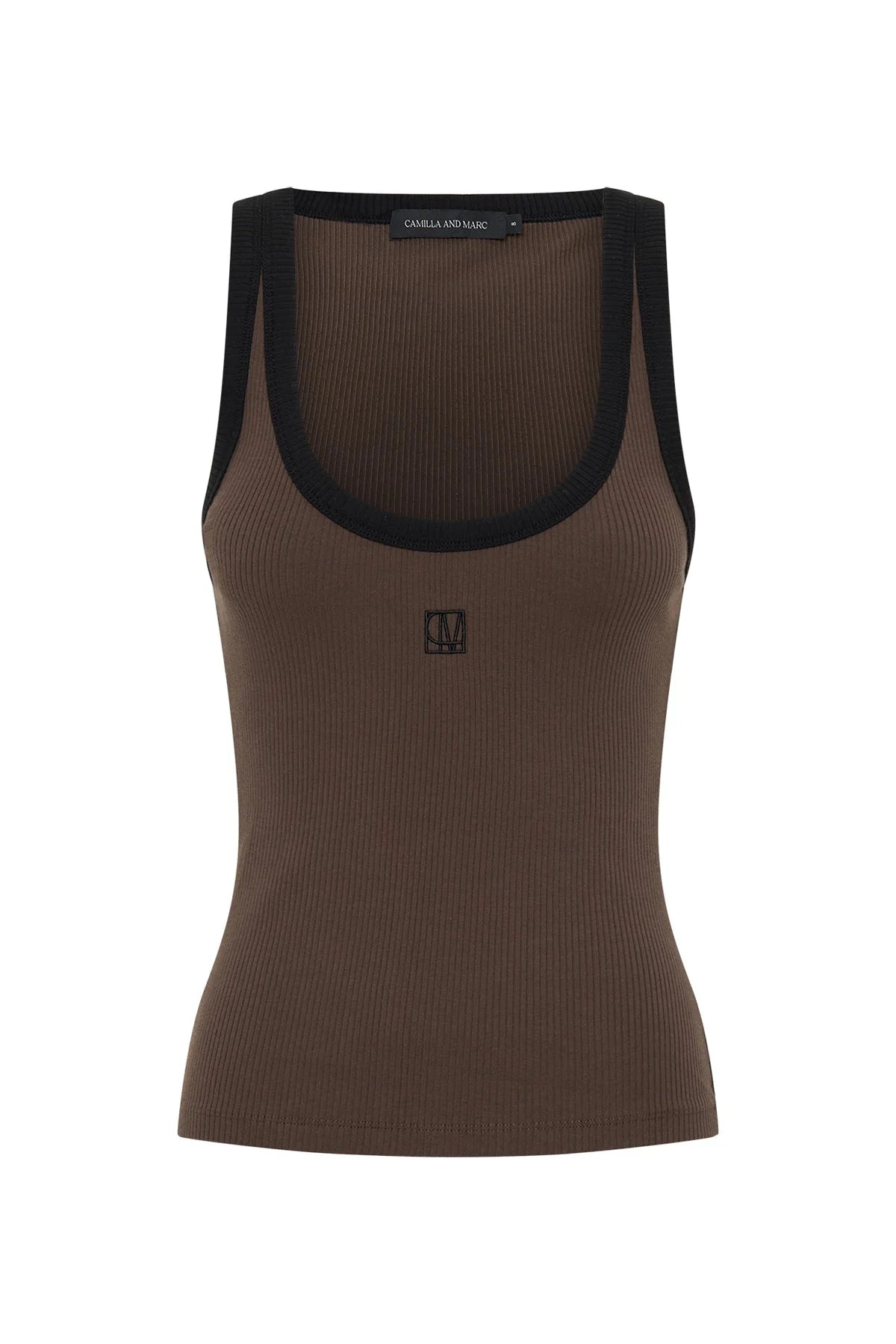 C&M Nora Contrast Bind Scoop Neck Tank Mocha/Black
