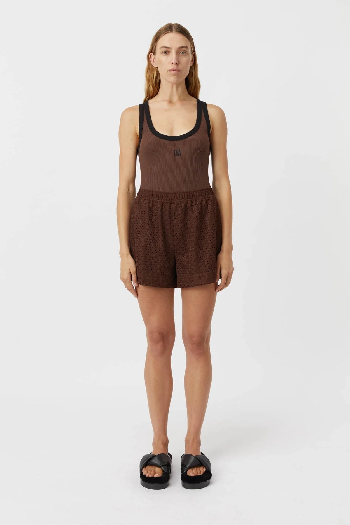 C&M Nora Contrast Bind Scoop Neck Tank Mocha/Black