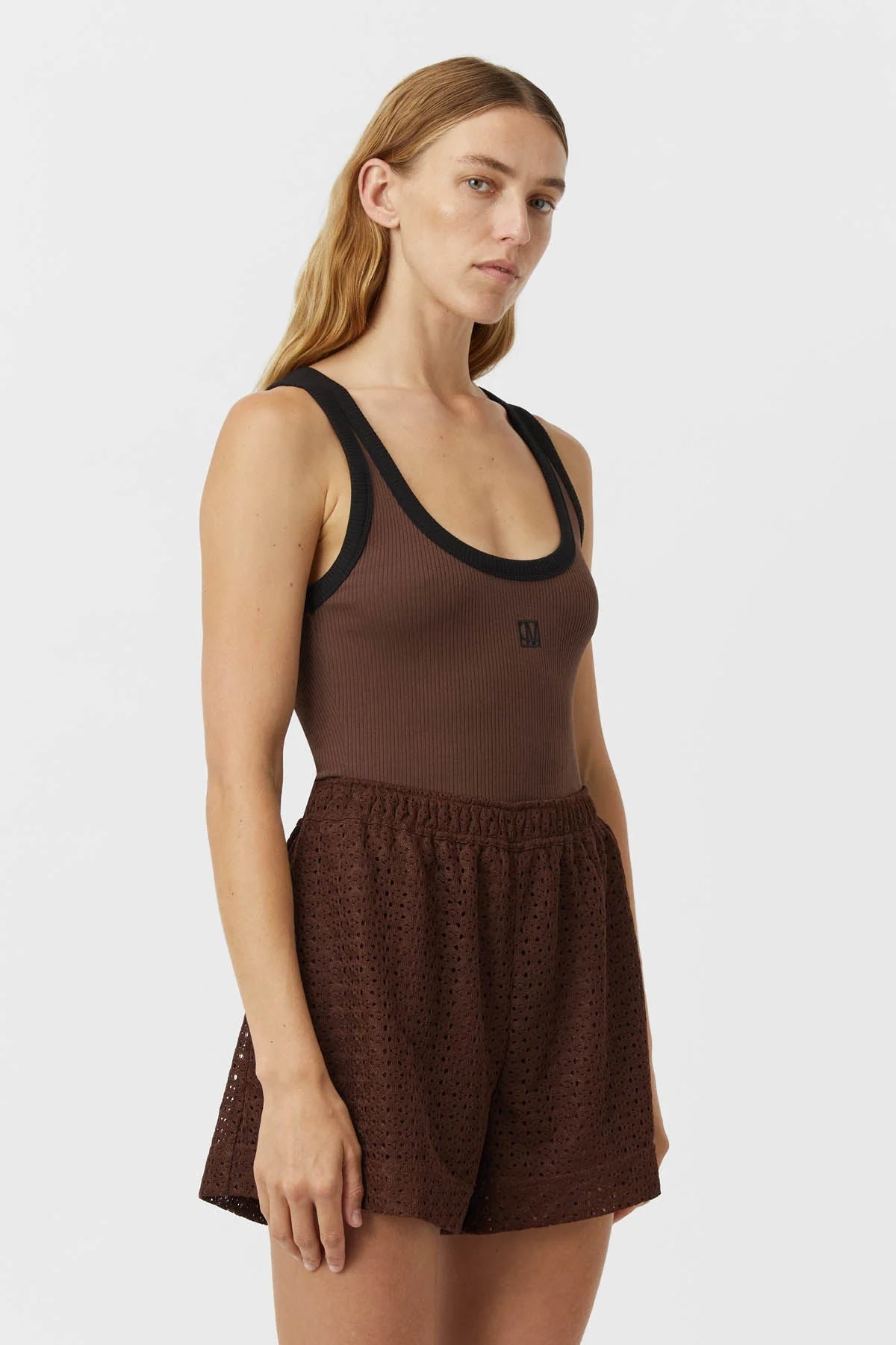 C&M Nora Contrast Bind Scoop Neck Tank Mocha/Black