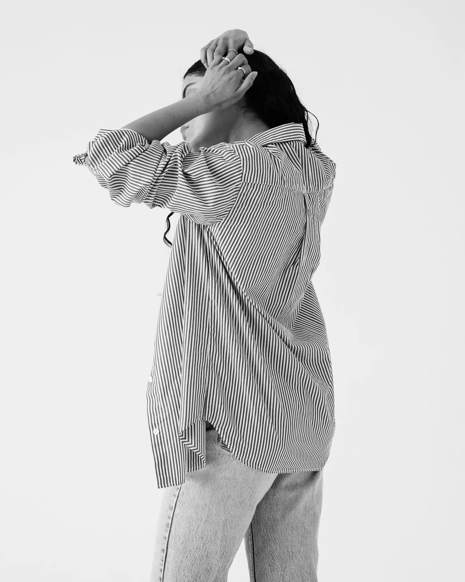 Dominique Healy Sienna Shirt Charcoal Ivory Butcher Stripe