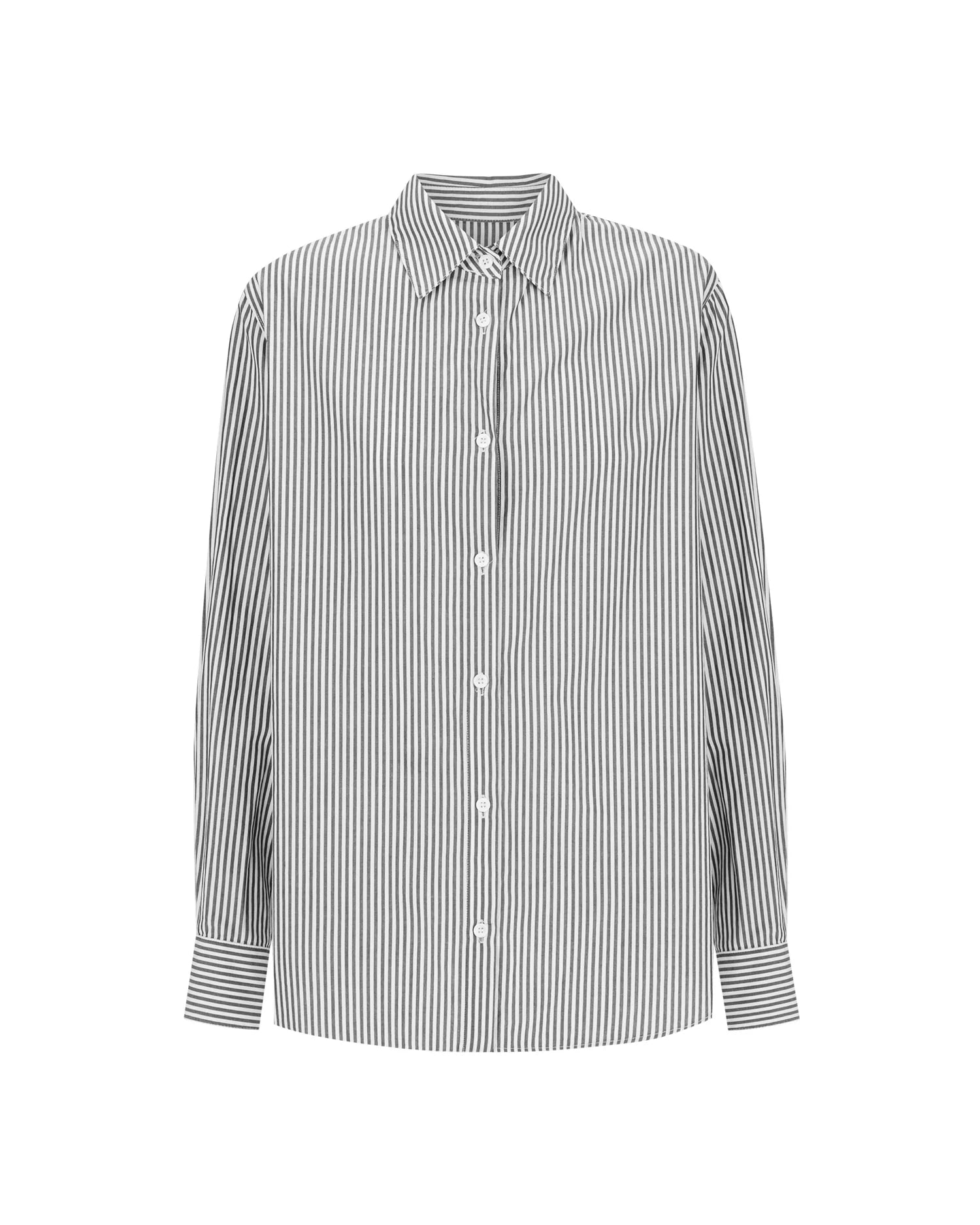 Dominique Healy Sienna Shirt Charcoal Ivory Butcher Stripe