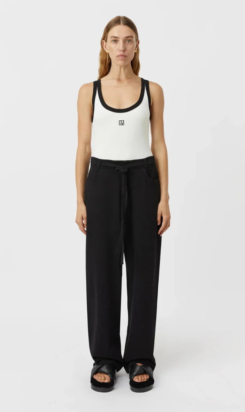 C&M Nora Contrast Bind Scoop Neck Tank Soft White/Black