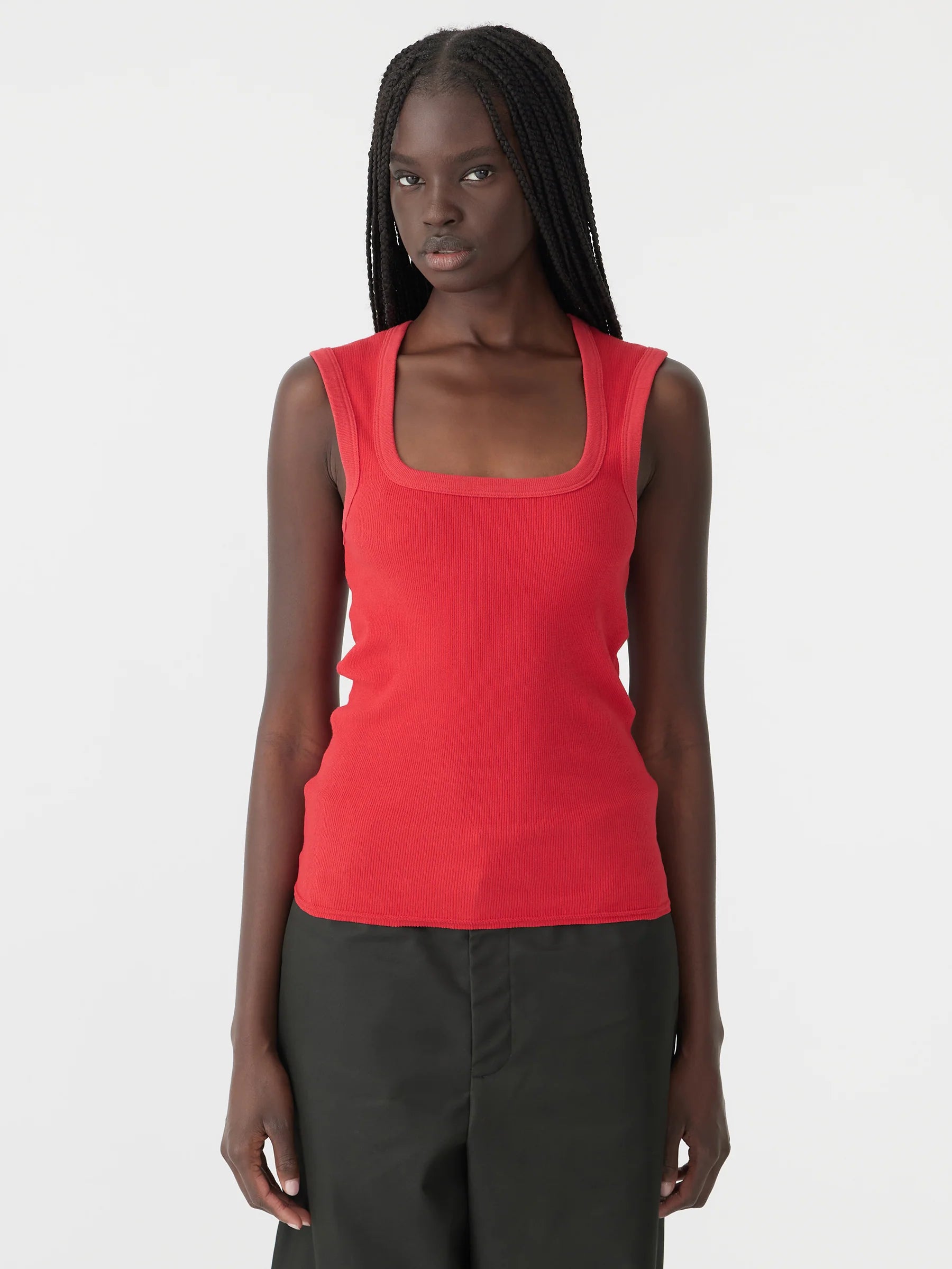 Bassike Low Scooped Rib Tank Hibiscus