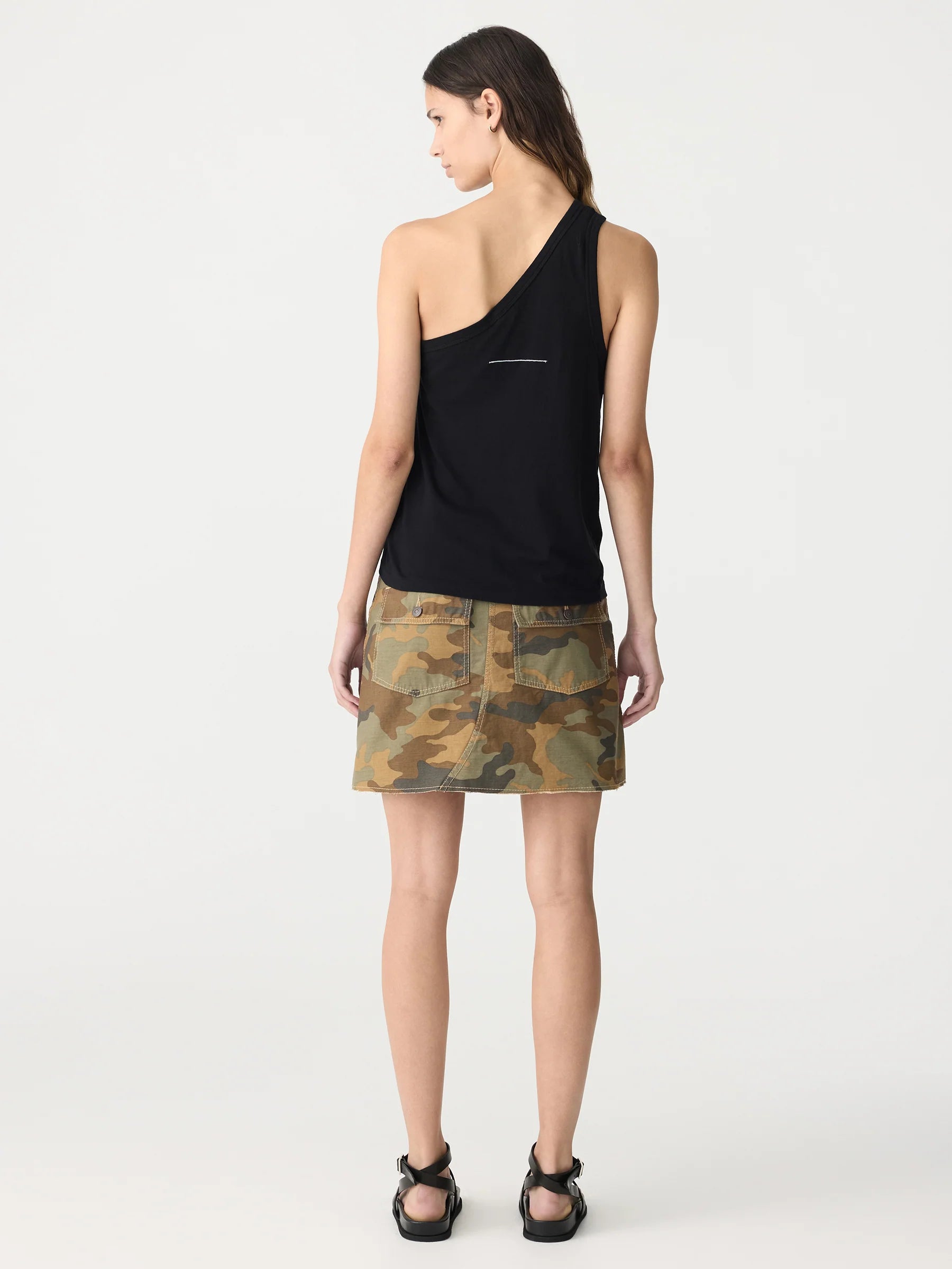 Bassike Spliced One Shoulder Tank Black