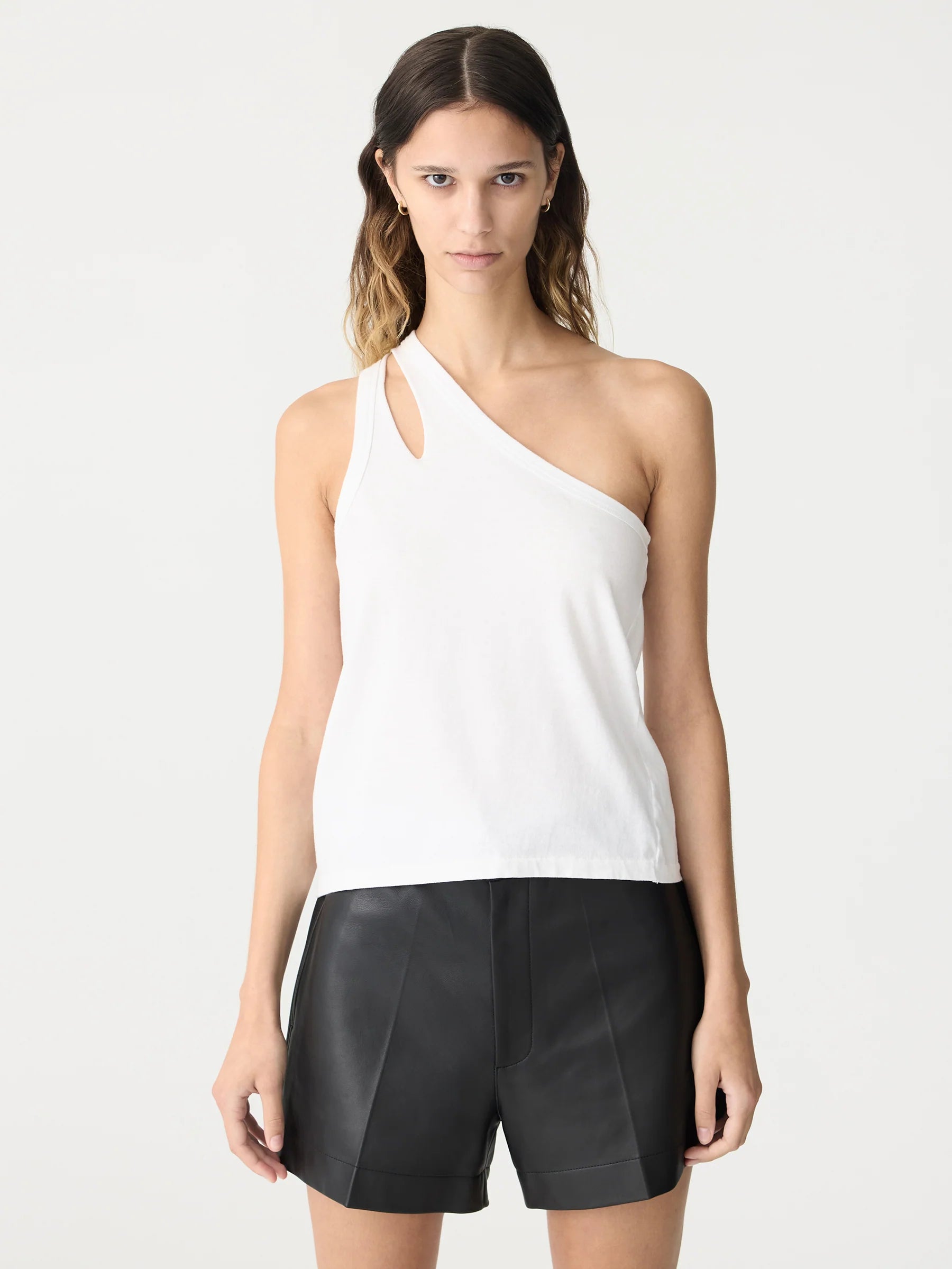Bassike Spliced One Shoulder Tank White