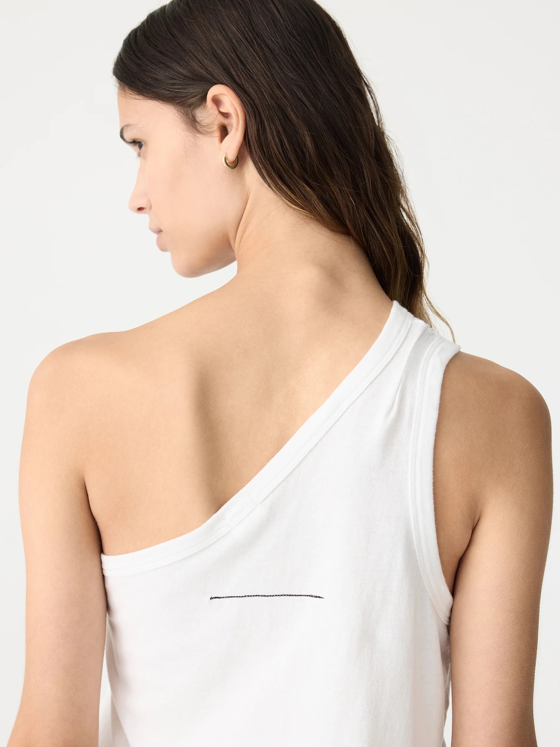 Bassike Spliced One Shoulder Tank White