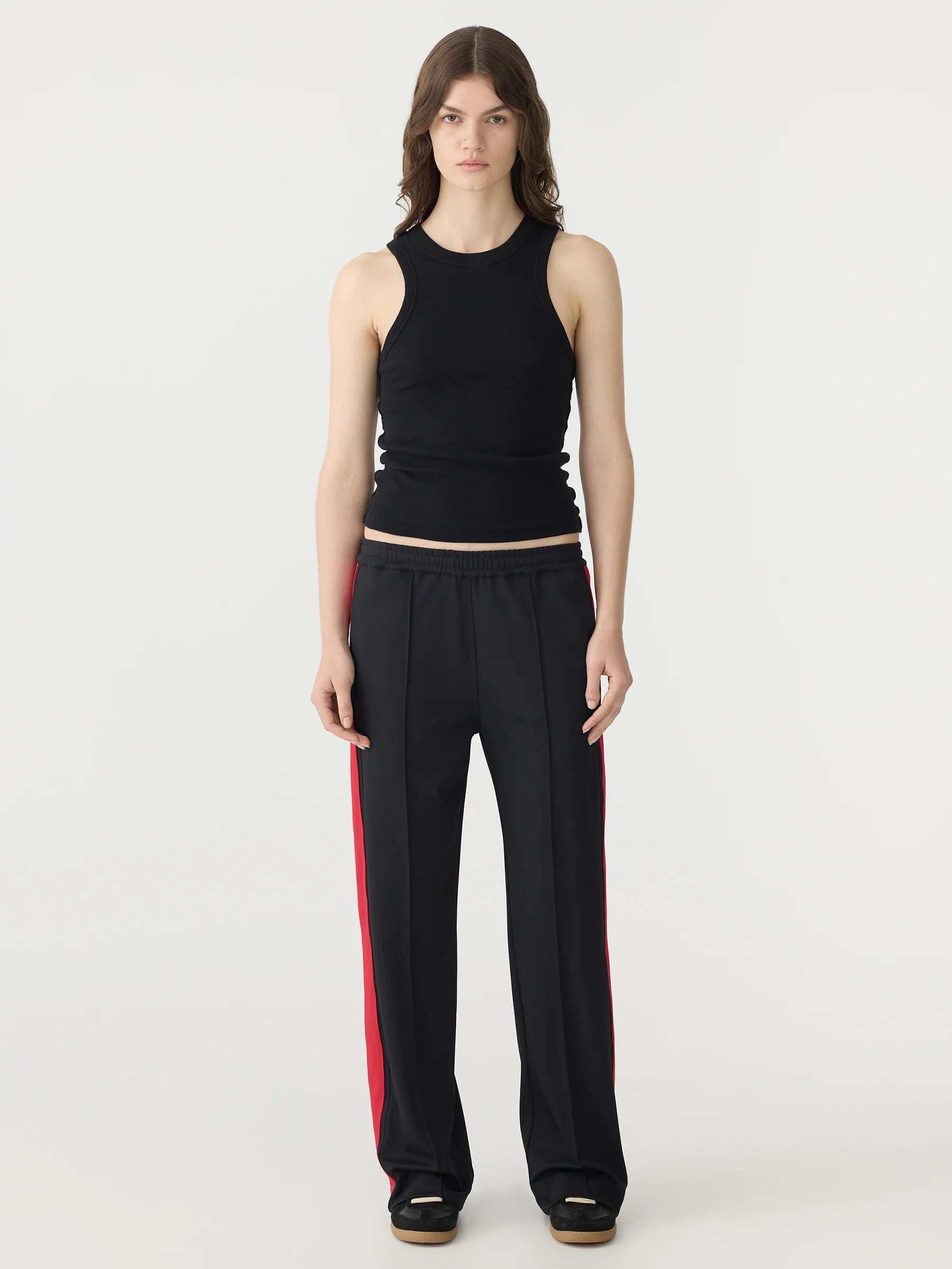 Bassike Twill Stripe Pant Black/Red Stripe