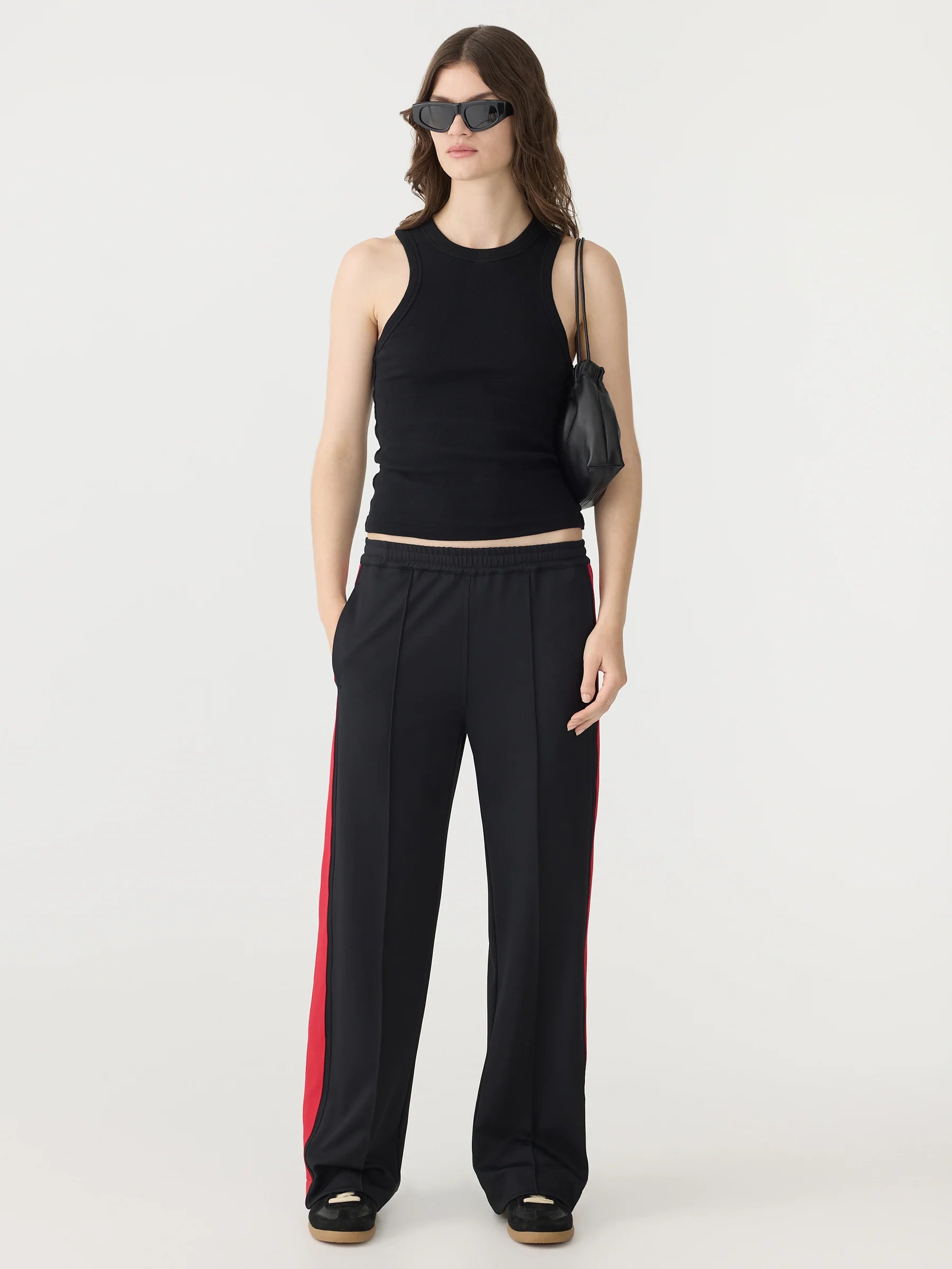 Bassike Twill Stripe Pant Black/Red Stripe