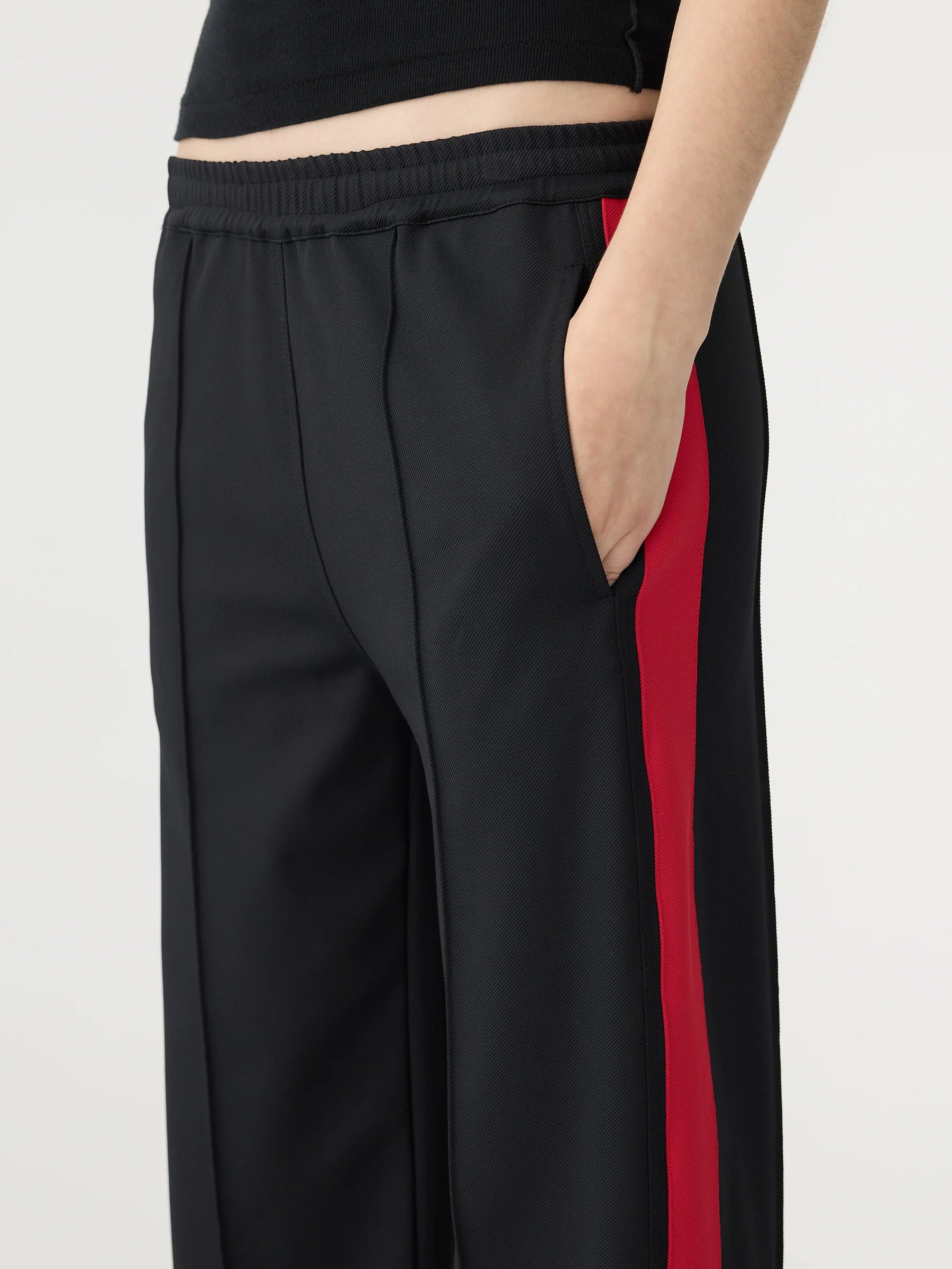 Bassike Twill Stripe Pant Black/Red Stripe