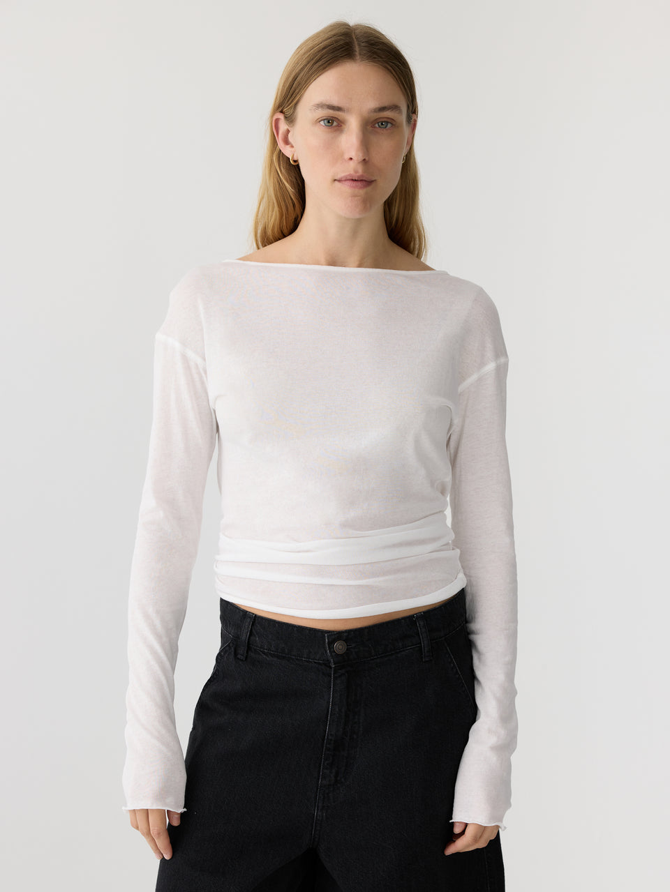 Bassike Boatneck Superfine L/S T-Shirt White