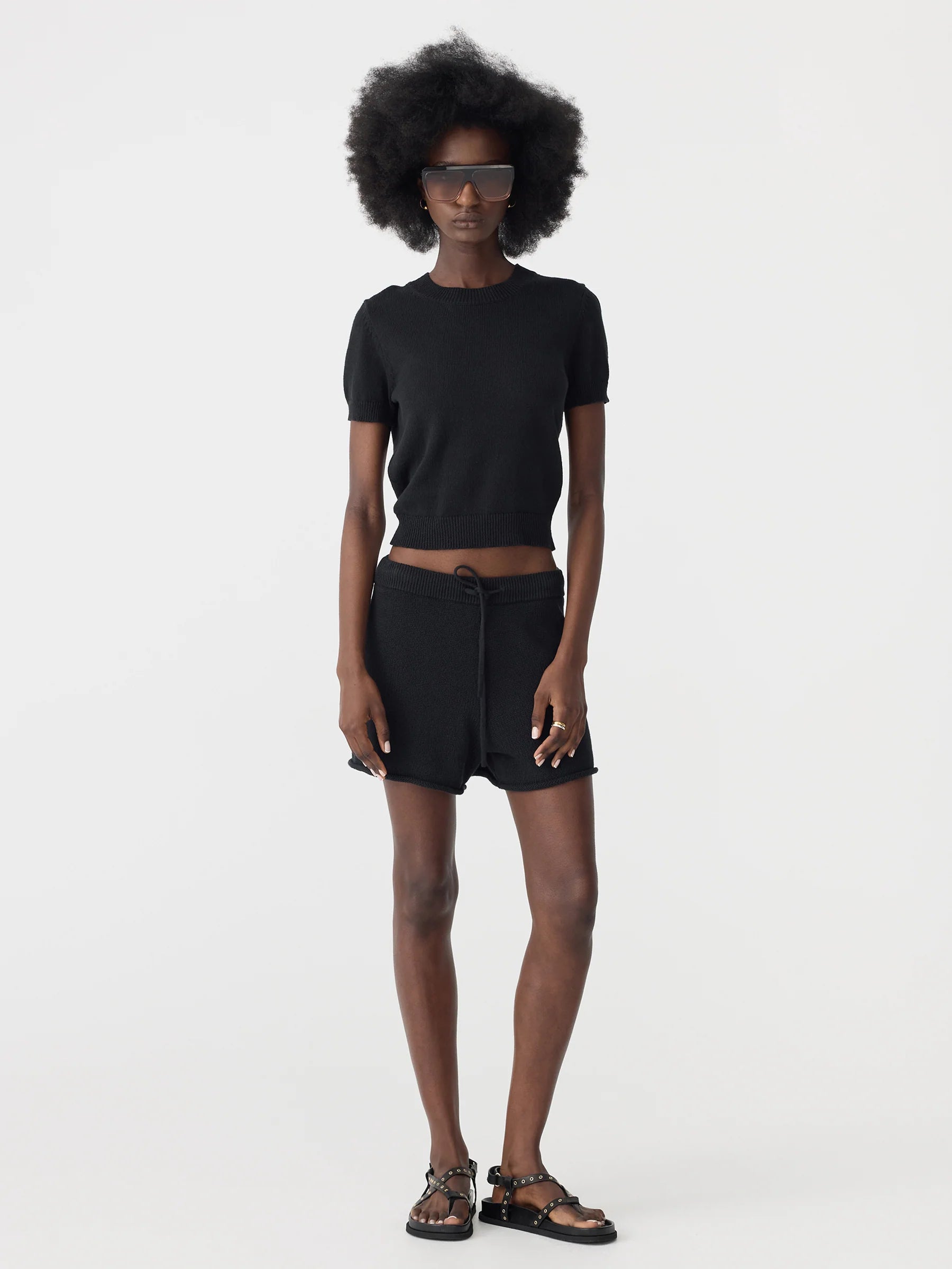 Bassike Cotton/Linen Slim S/S Knit Top Black