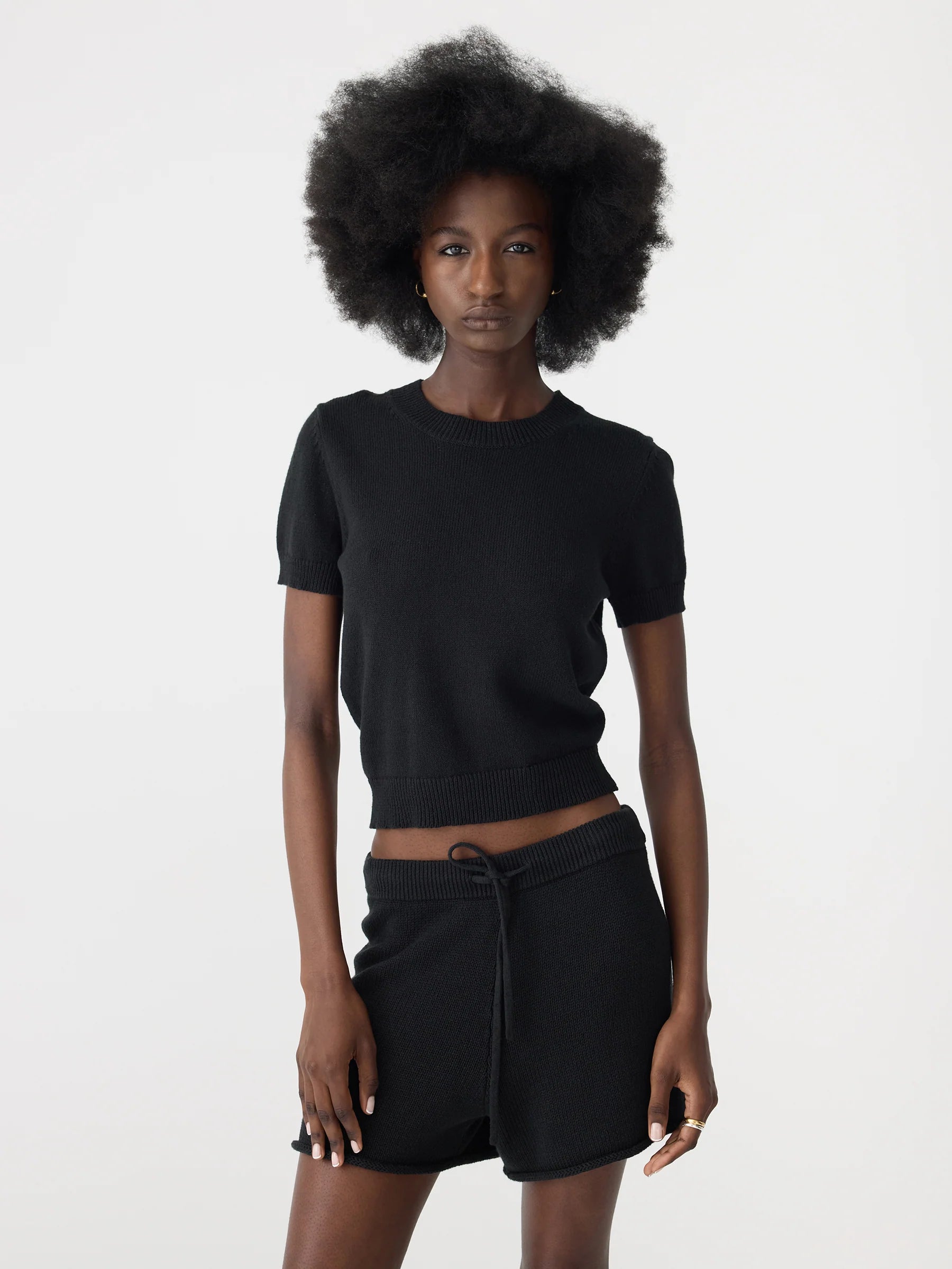 Bassike Cotton/Linen Slim S/S Knit Top Black