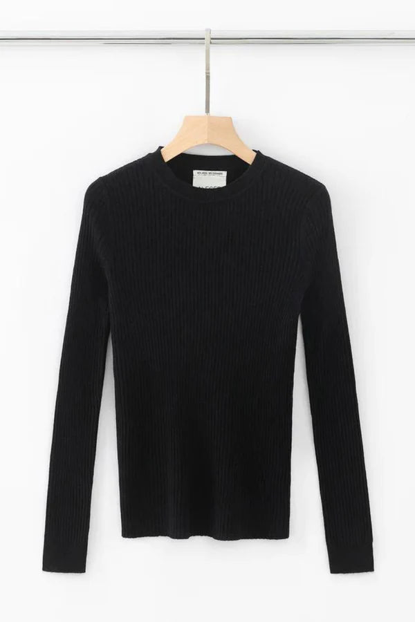 Aleger Cashmere Blend N31 Skinny Rib Crew Black
