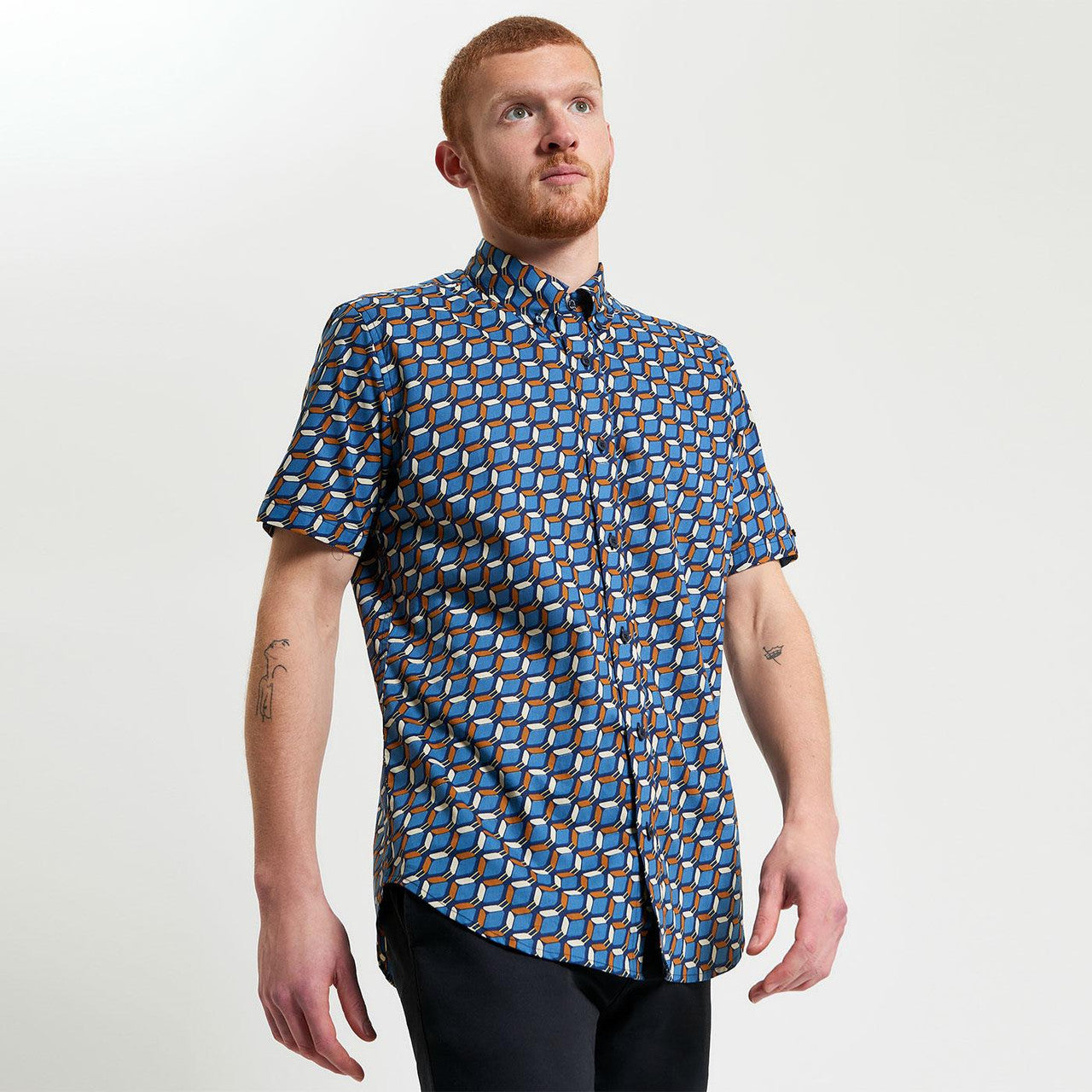 Ben Sherman Retro Geo Print SS Shirt Dark Royal