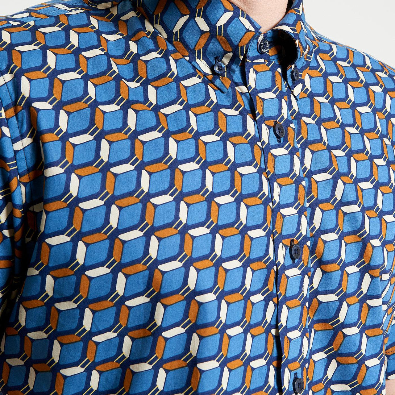 Ben Sherman Retro Geo Print SS Shirt Dark Royal