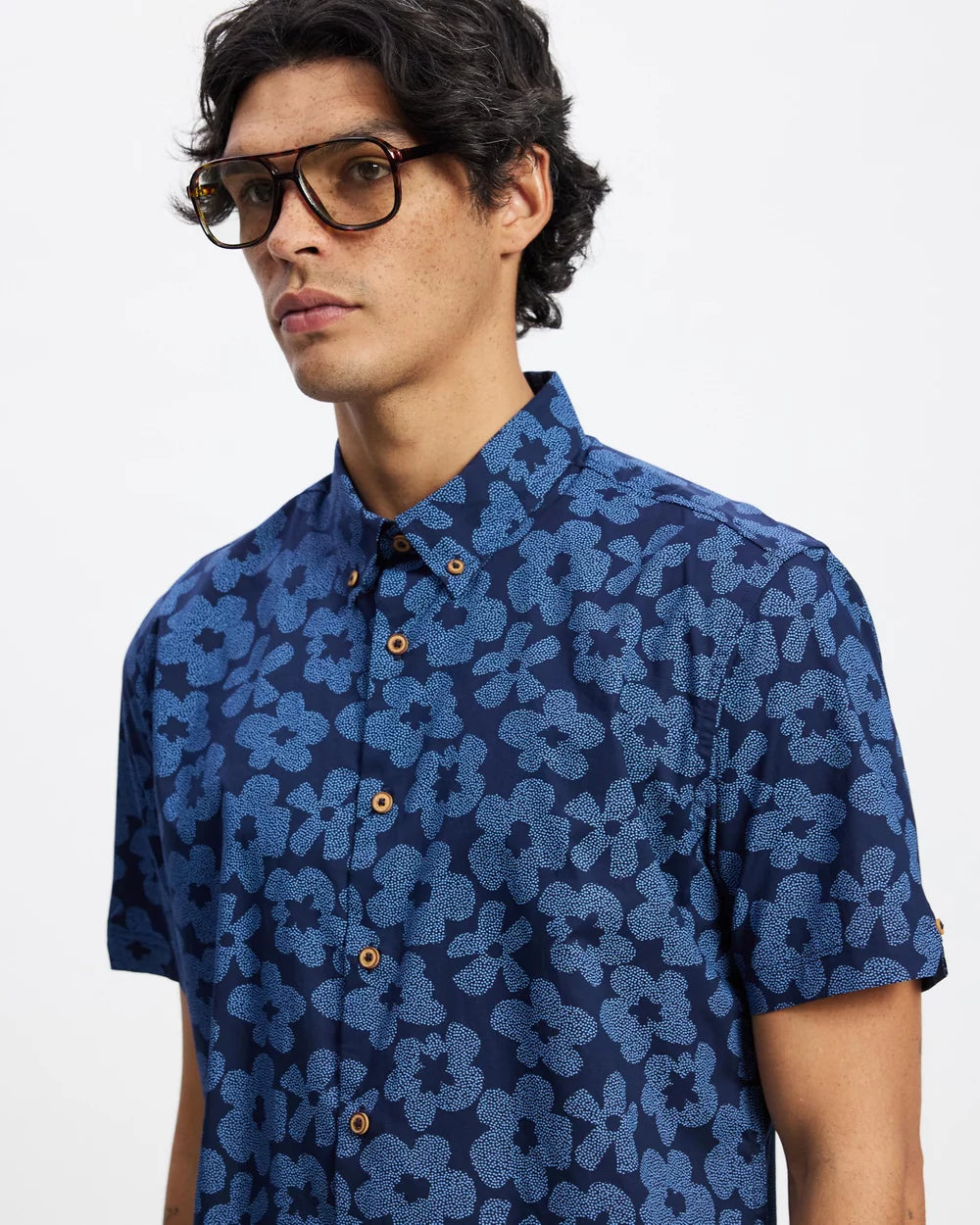 Ben Sherman Stipple Floral Print SS Shirt Dark Navy