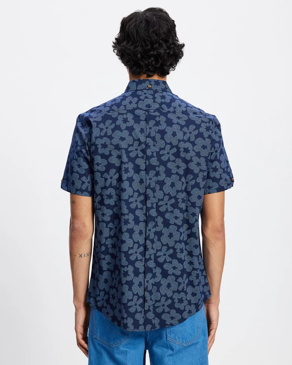 Ben Sherman Stipple Floral Print SS Shirt Dark Navy