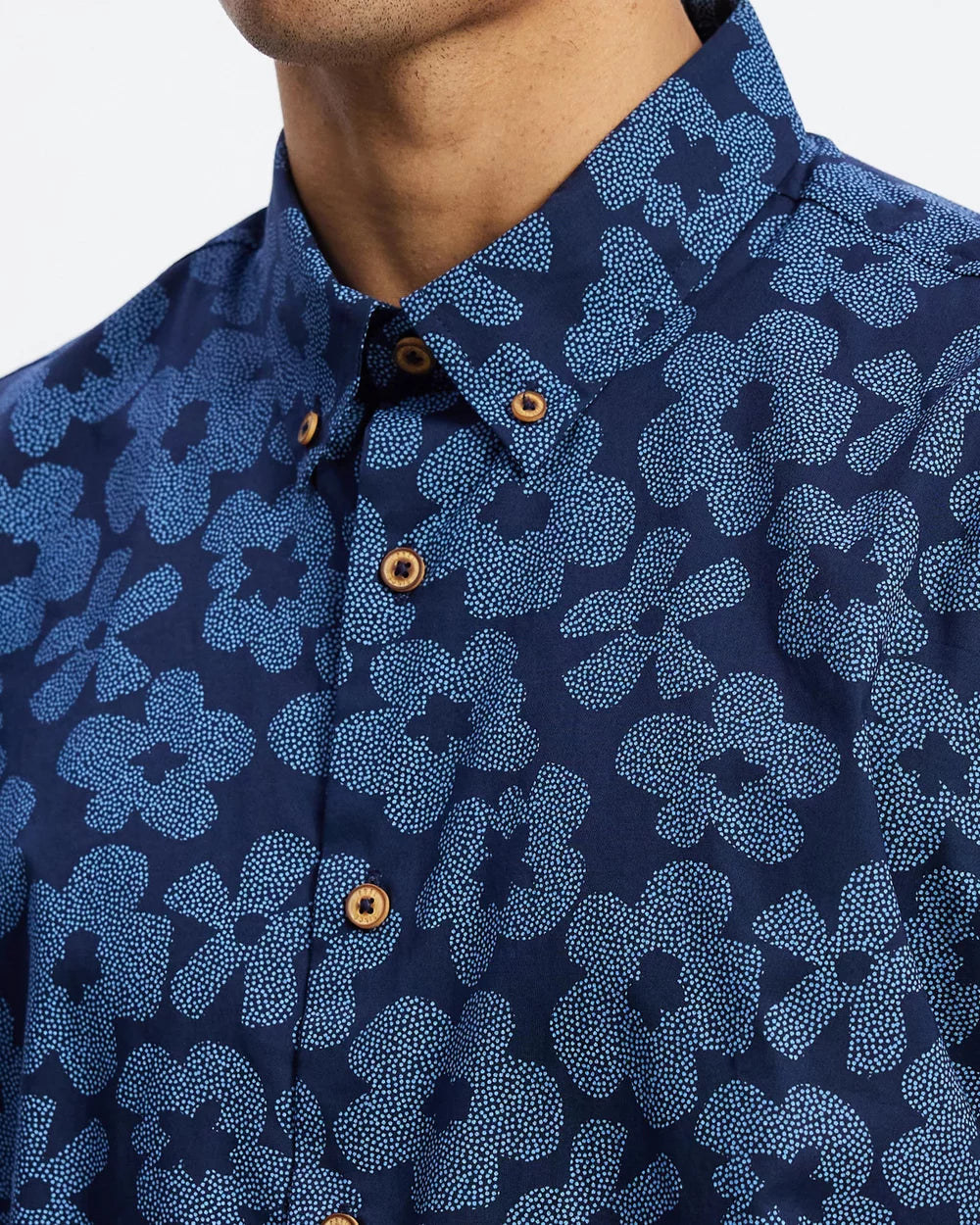 Ben Sherman Stipple Floral Print SS Shirt Dark Navy