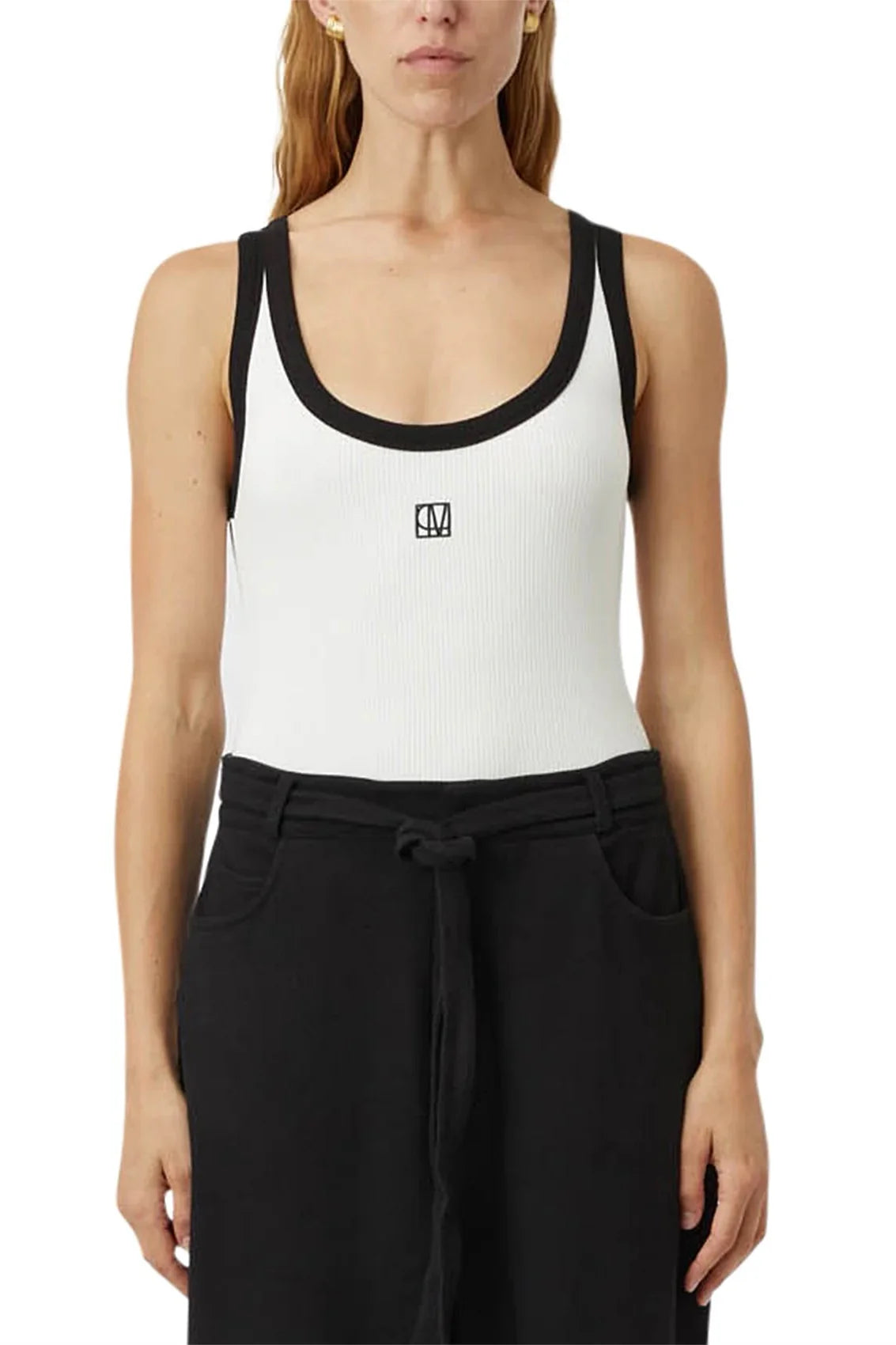 C&M Nora Contrast Bind Scoop Neck Tank Soft White/Black