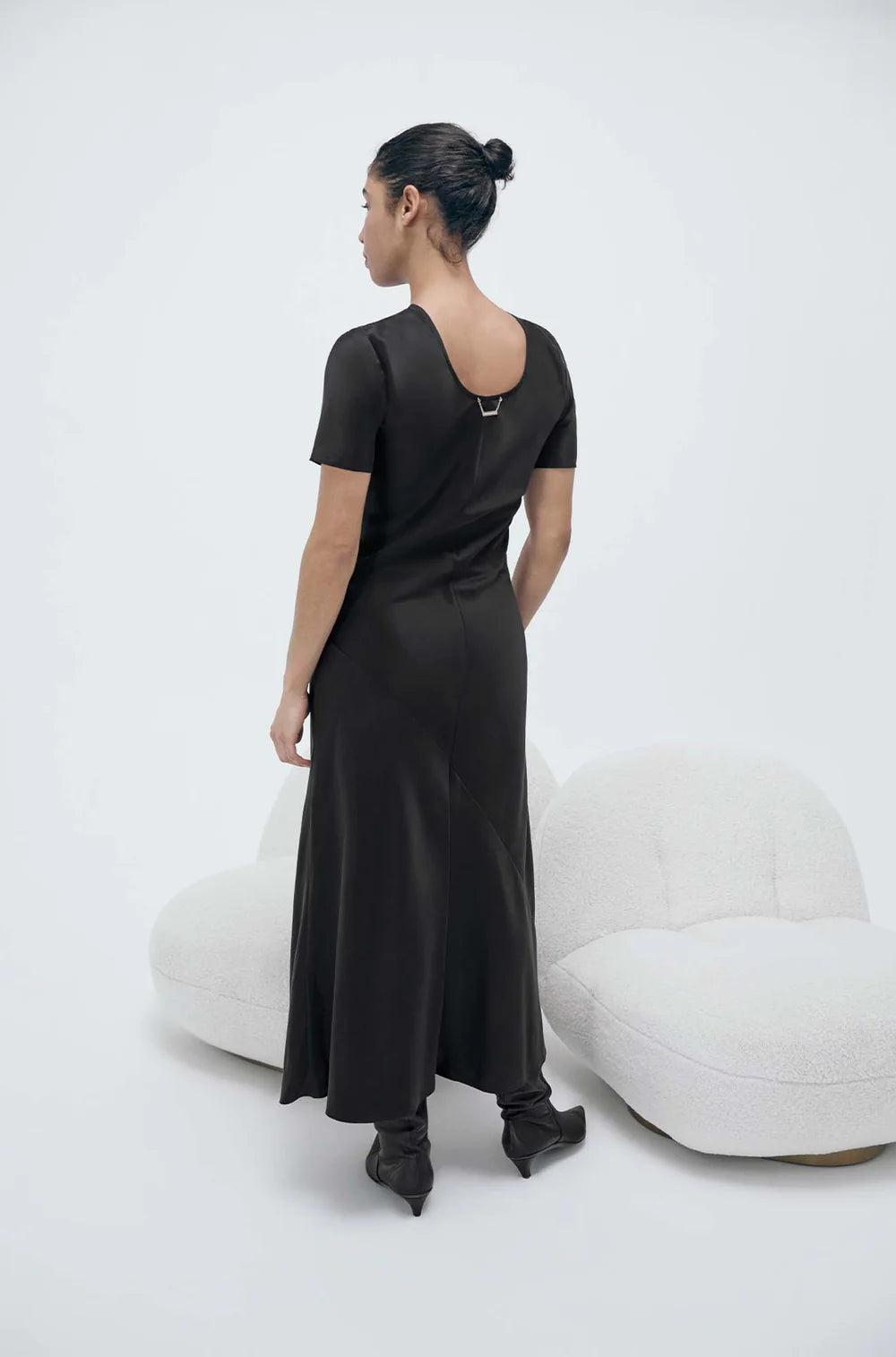 Silk Laundry Short Sleeve Bias Dress Black