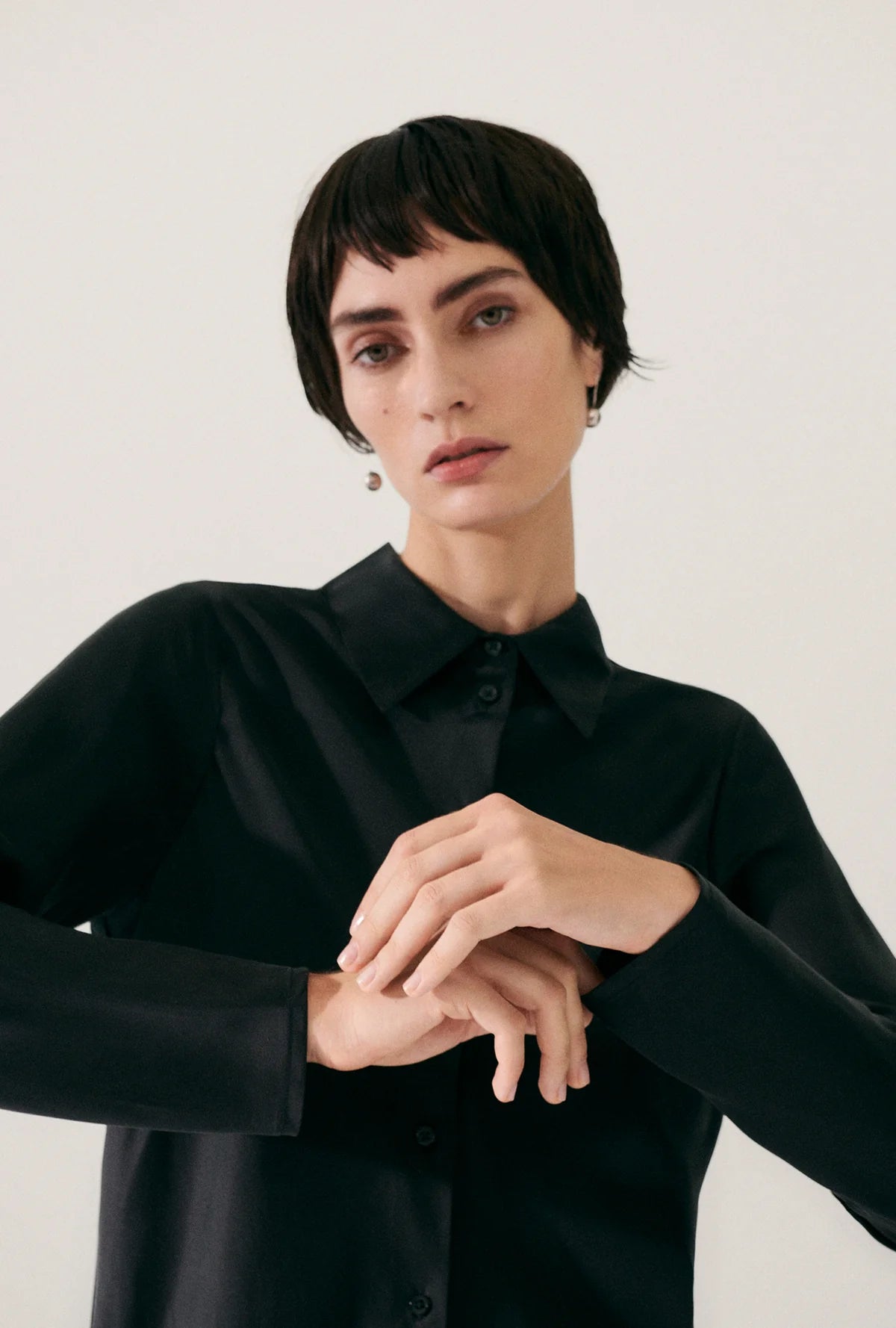 Silk Laundry Bias Shirt Black