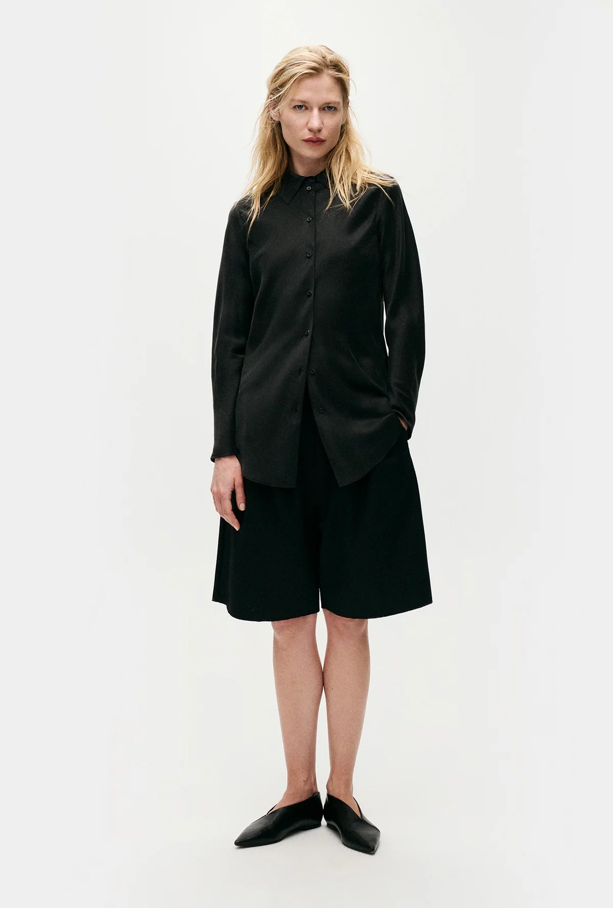 Silk Laundry Bias Shirt Black