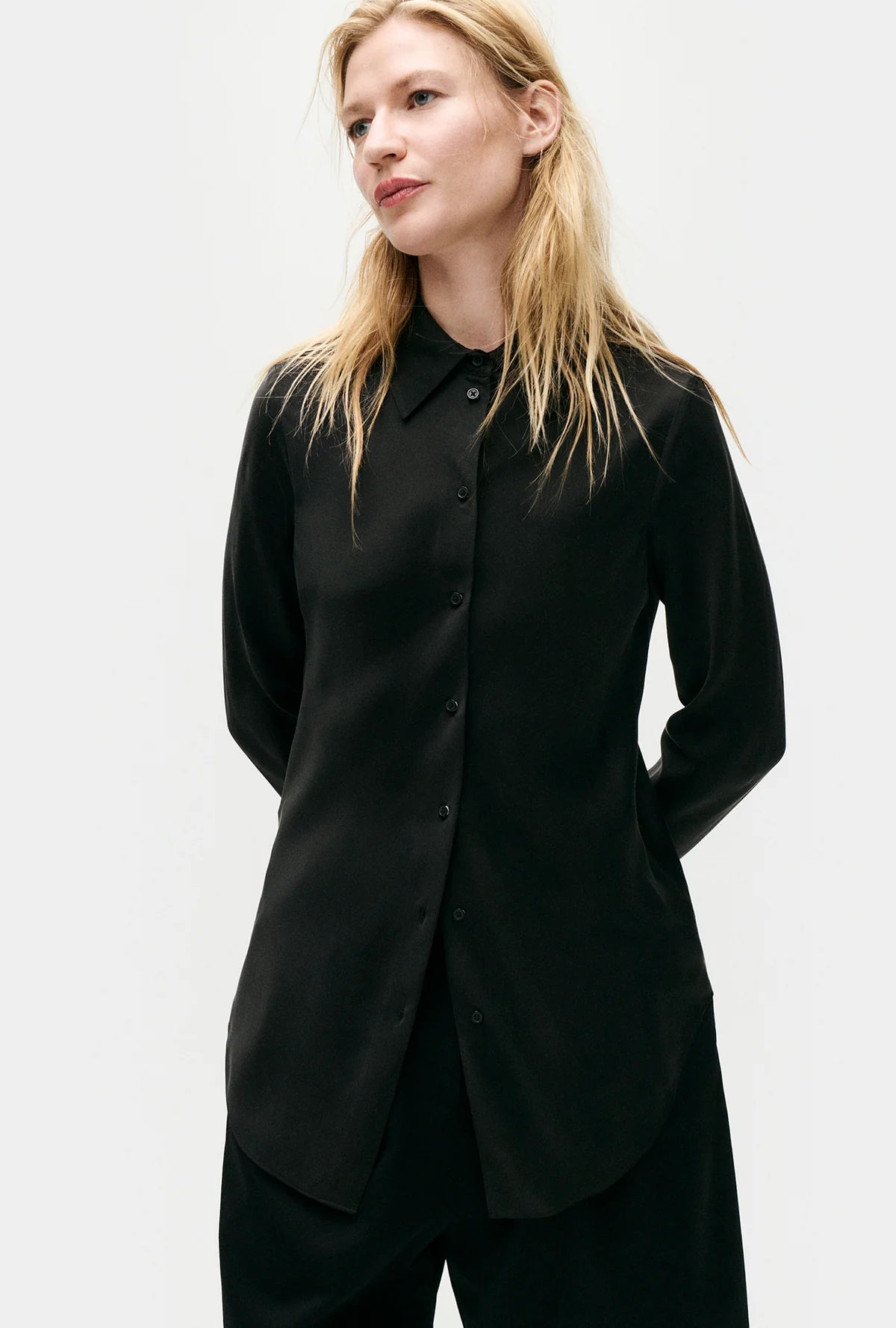 Silk Laundry Bias Shirt Black