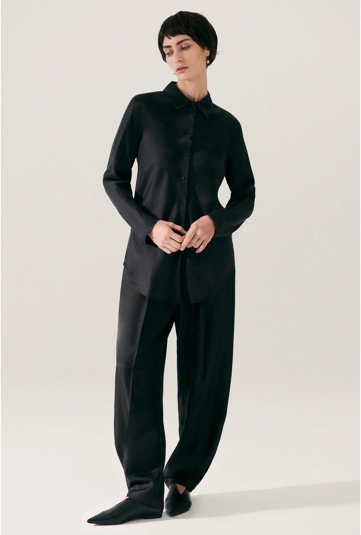 Silk Laundry Bias Shirt Black