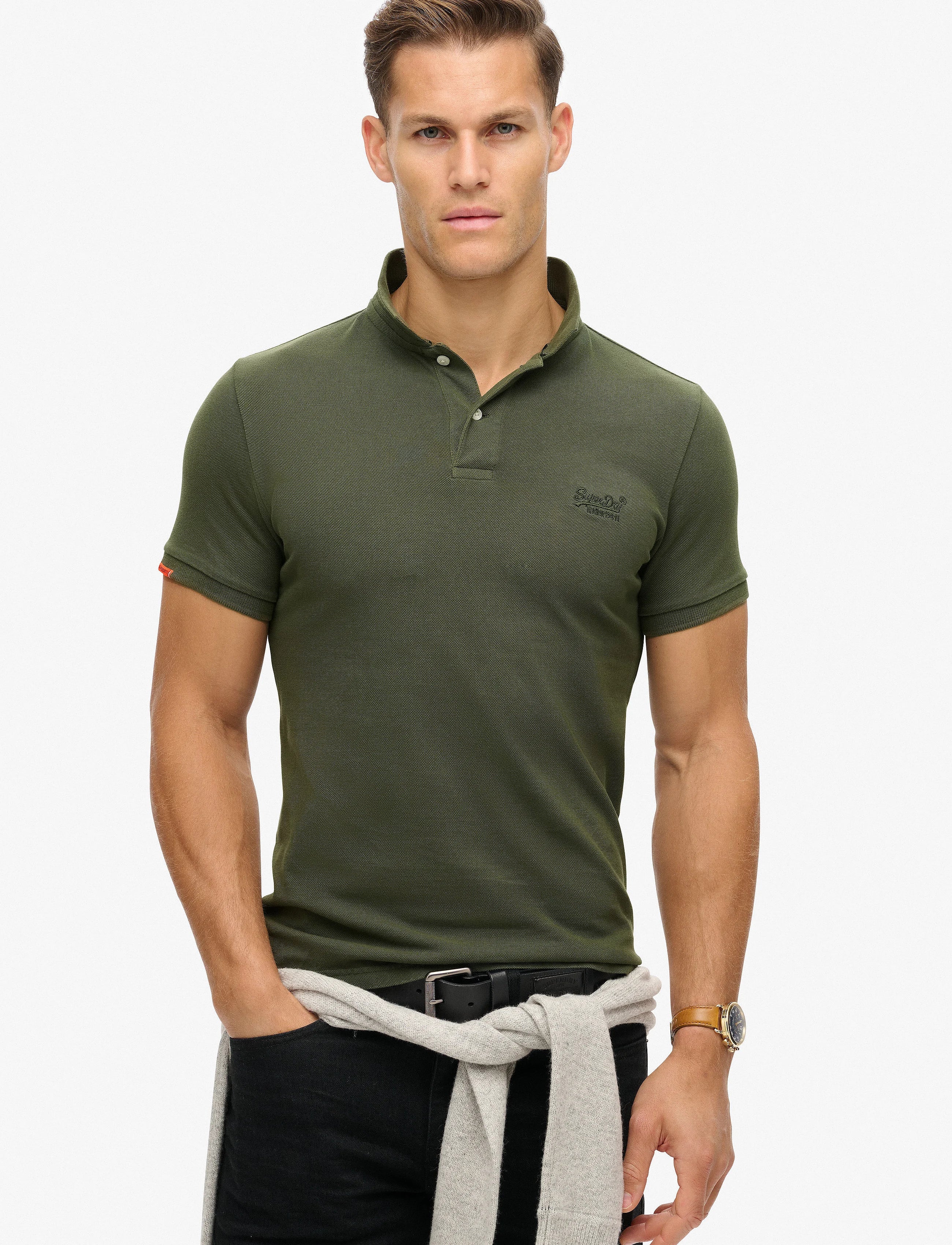 Superdry Vintage Destroy Polo Destroy Army Khaki