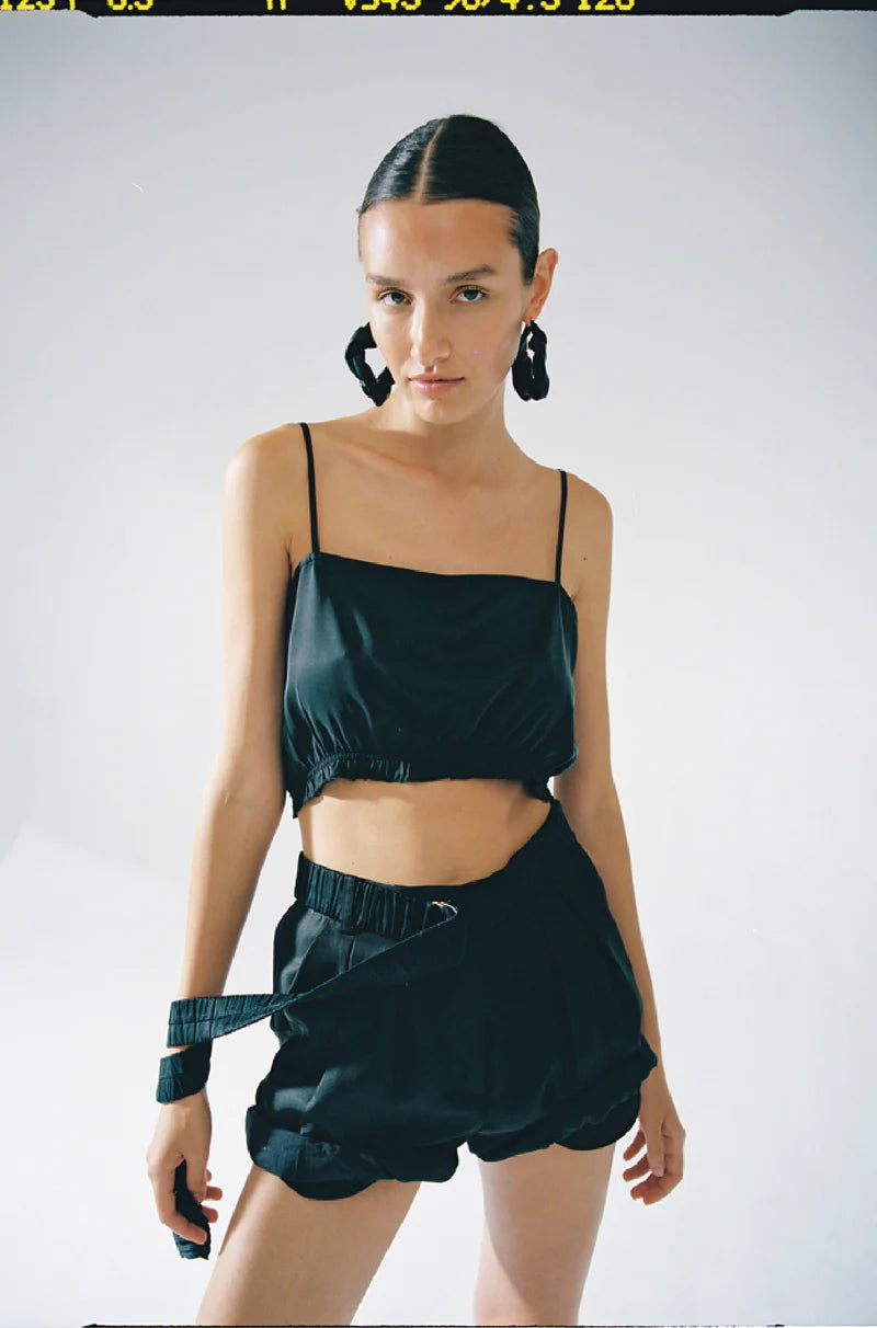 Silk Laundry Cropped Cami Black