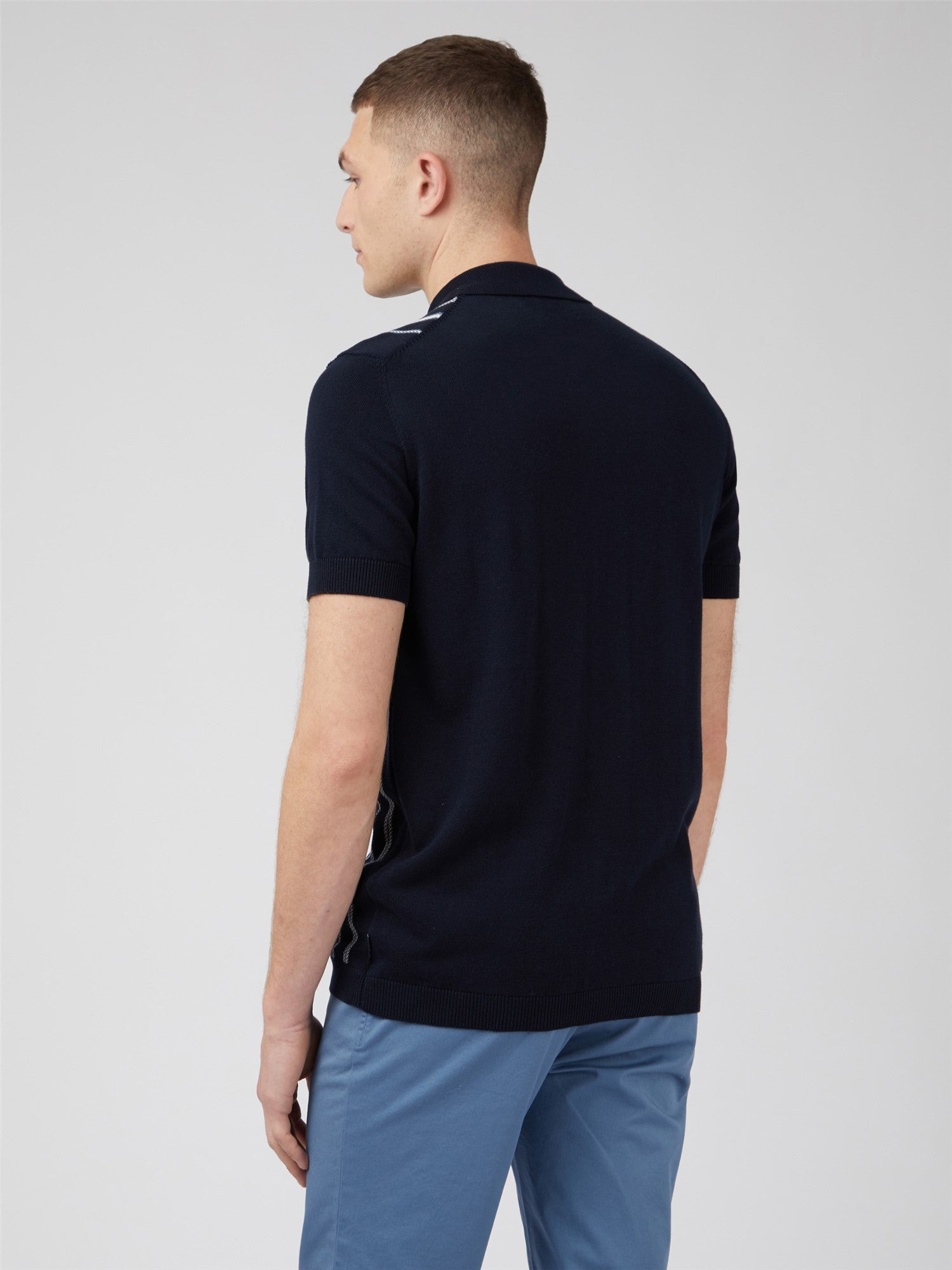 Ben Sherman Button Through Stripe Polo Dark Navy