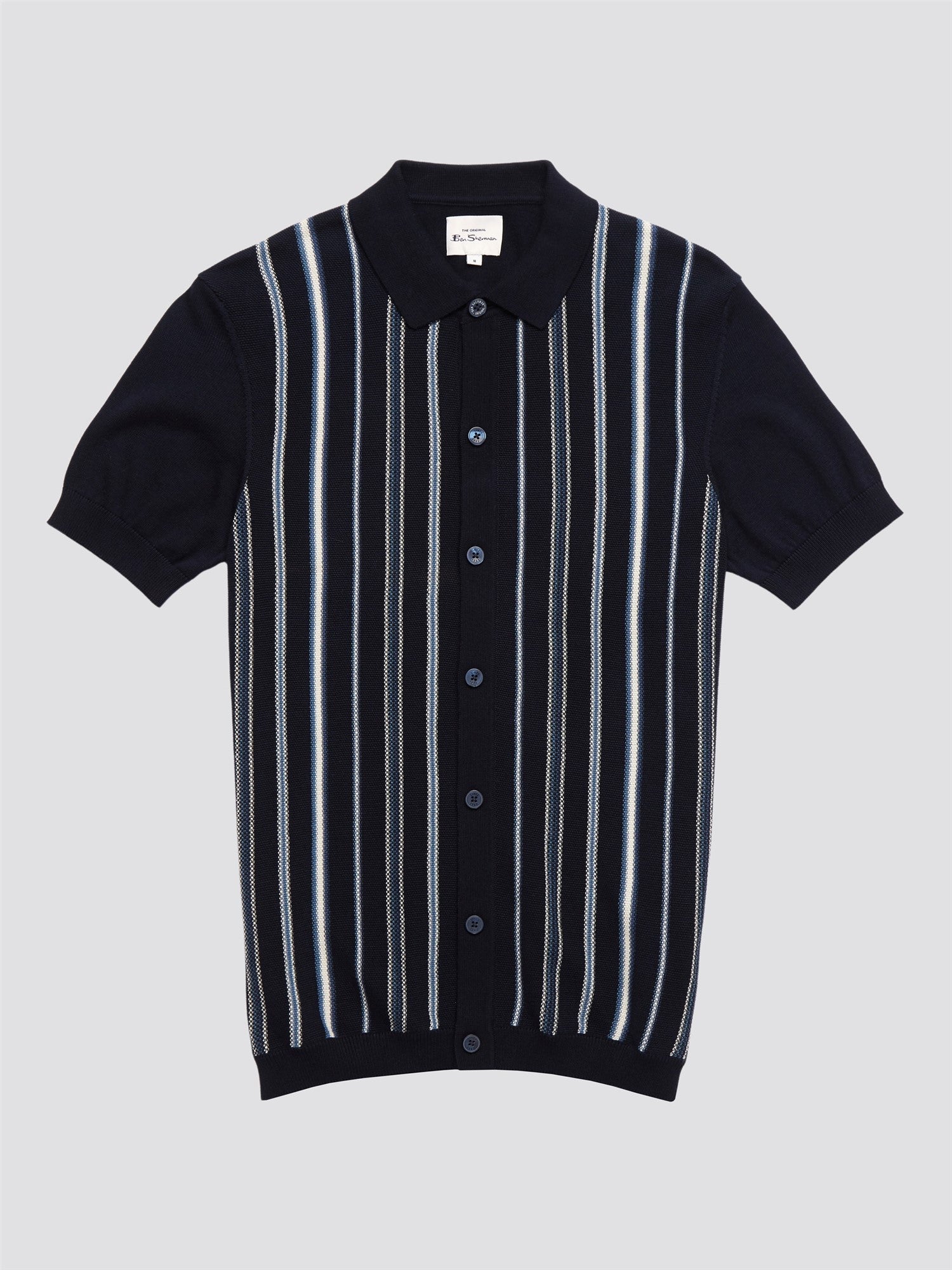 Ben Sherman Button Through Stripe Polo Dark Navy