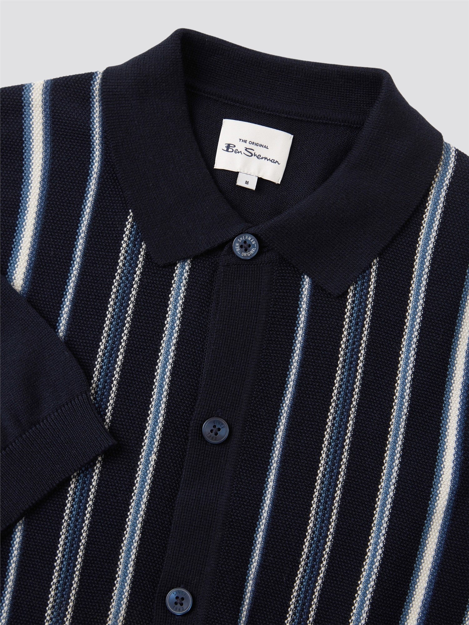 Ben Sherman Button Through Stripe Polo Dark Navy