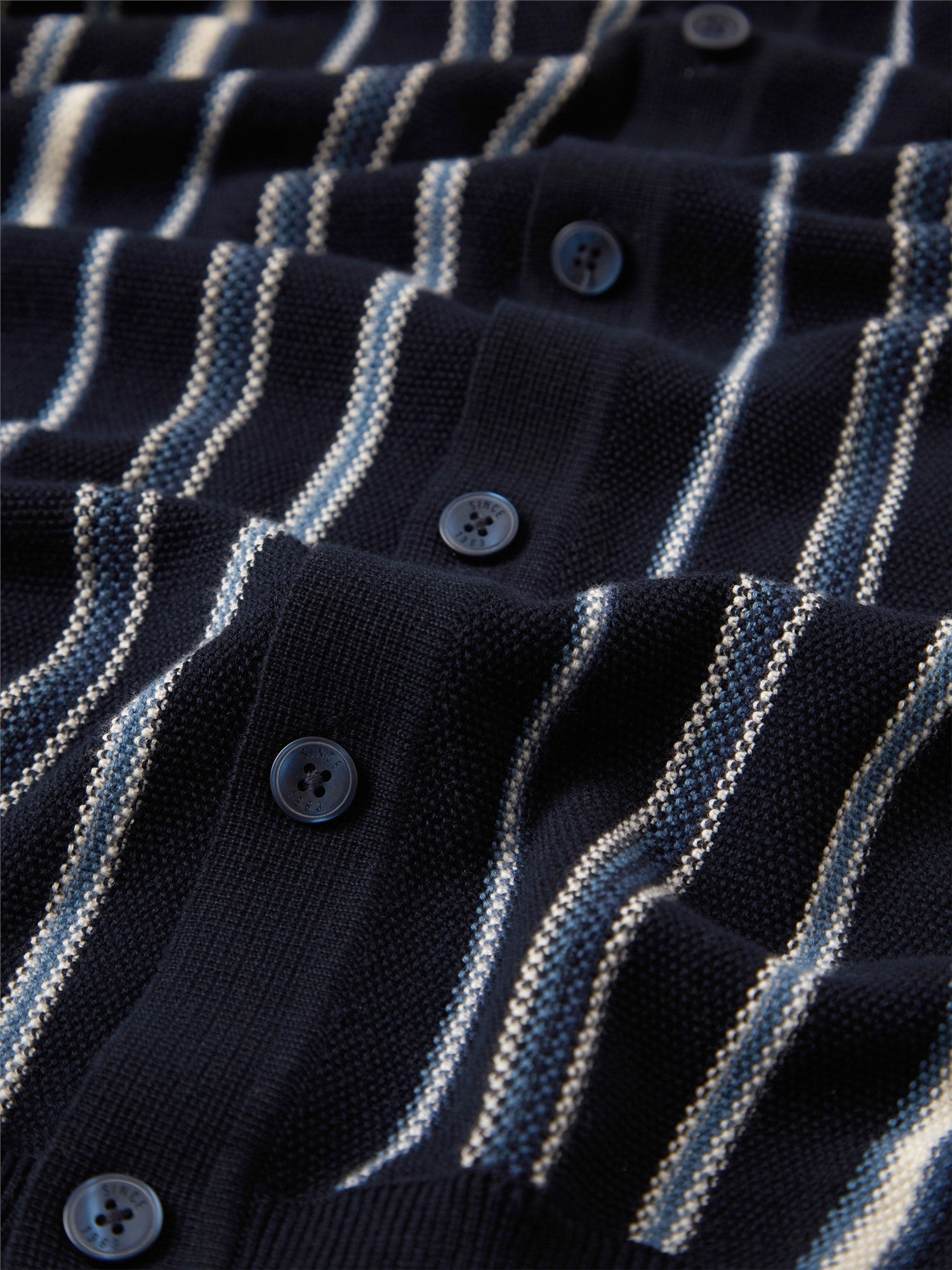 Ben Sherman Button Through Stripe Polo Dark Navy
