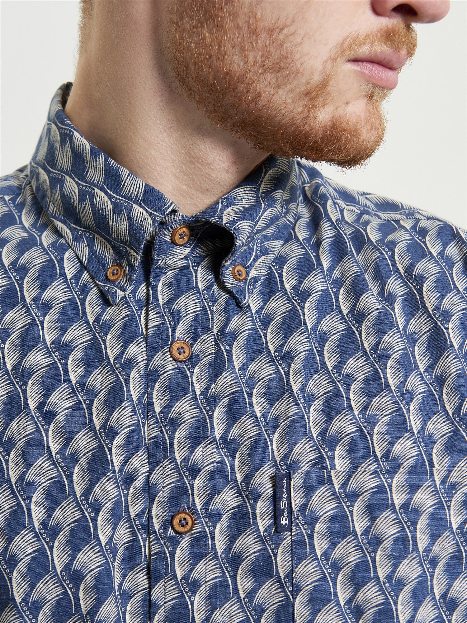 Ben Sherman Block Leaf Print SS Shirt Indigo