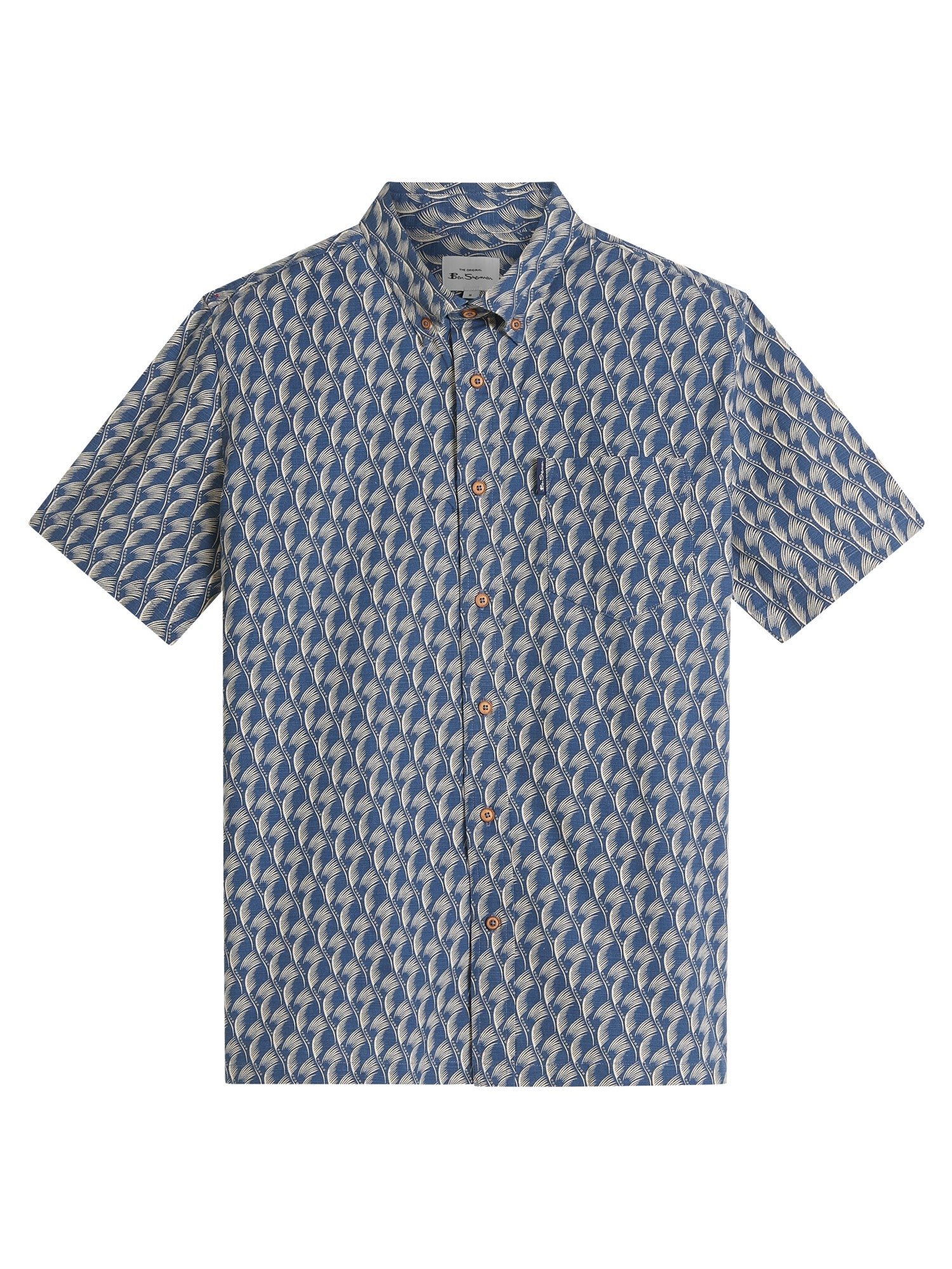 Ben Sherman Block Leaf Print SS Shirt Indigo