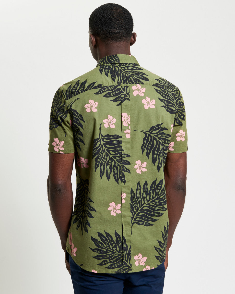 Ben Sherman Botanical Print SS Shirt Olive