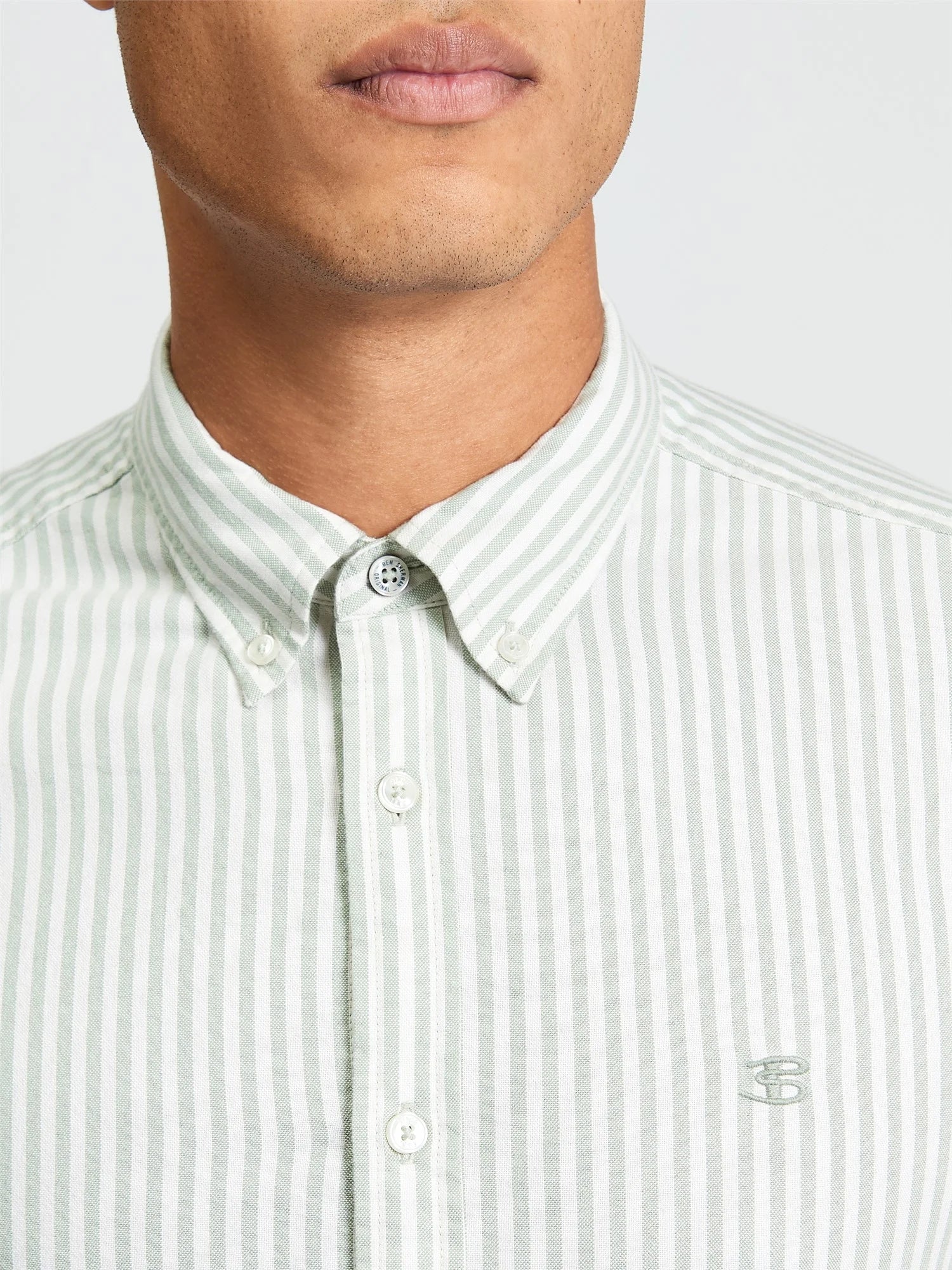 Ben Sherman Long Sleeve Oxford Shirt Sage Stripe
