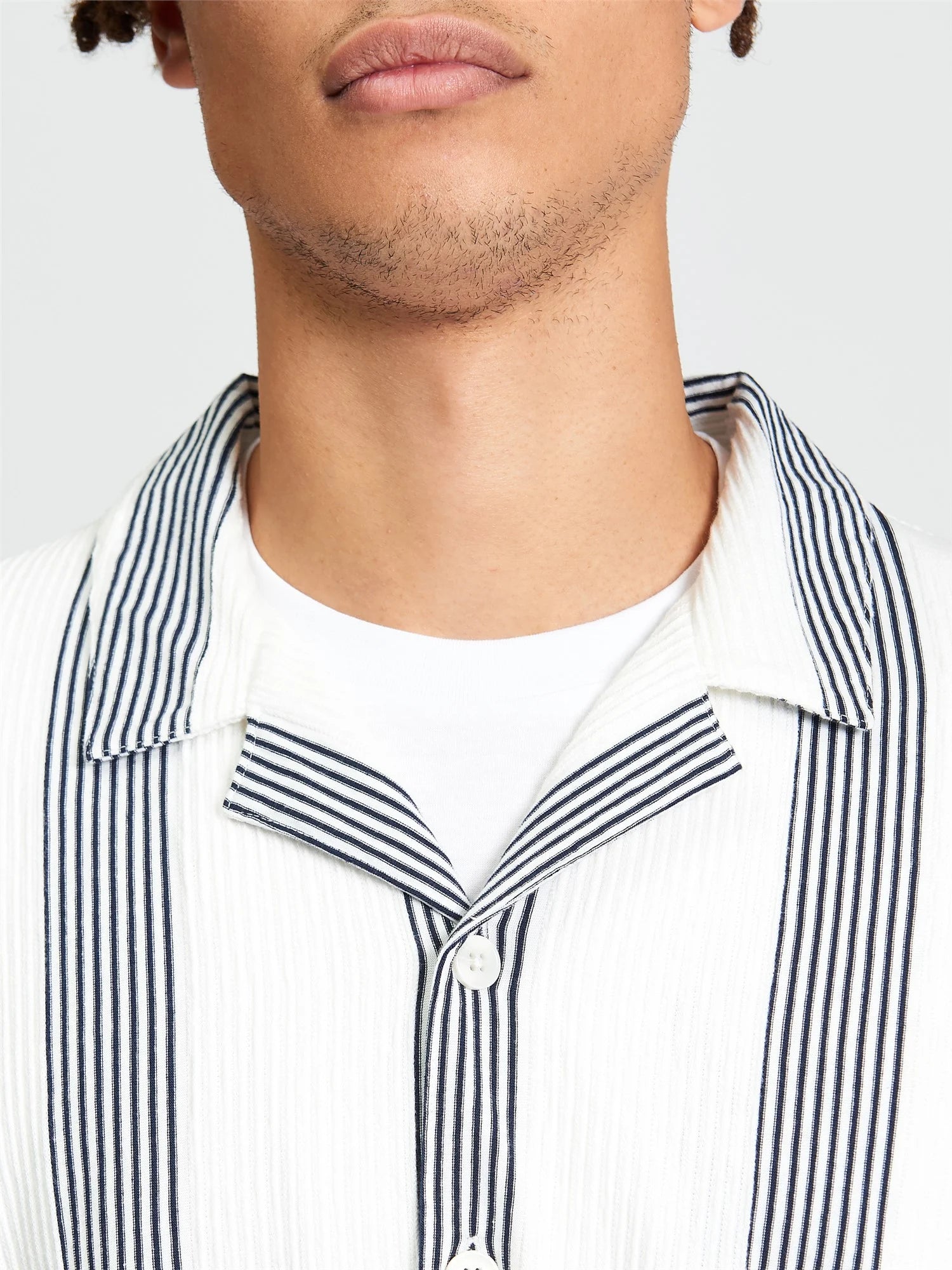 Ben Sherman Textured Candy Stripe Shirt Snow White
