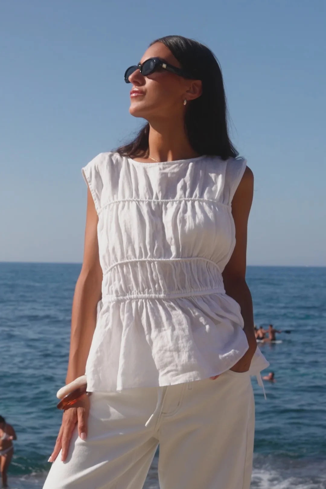 Stories be Told Context Ivory Linen Relaxed Sleeveless Top
